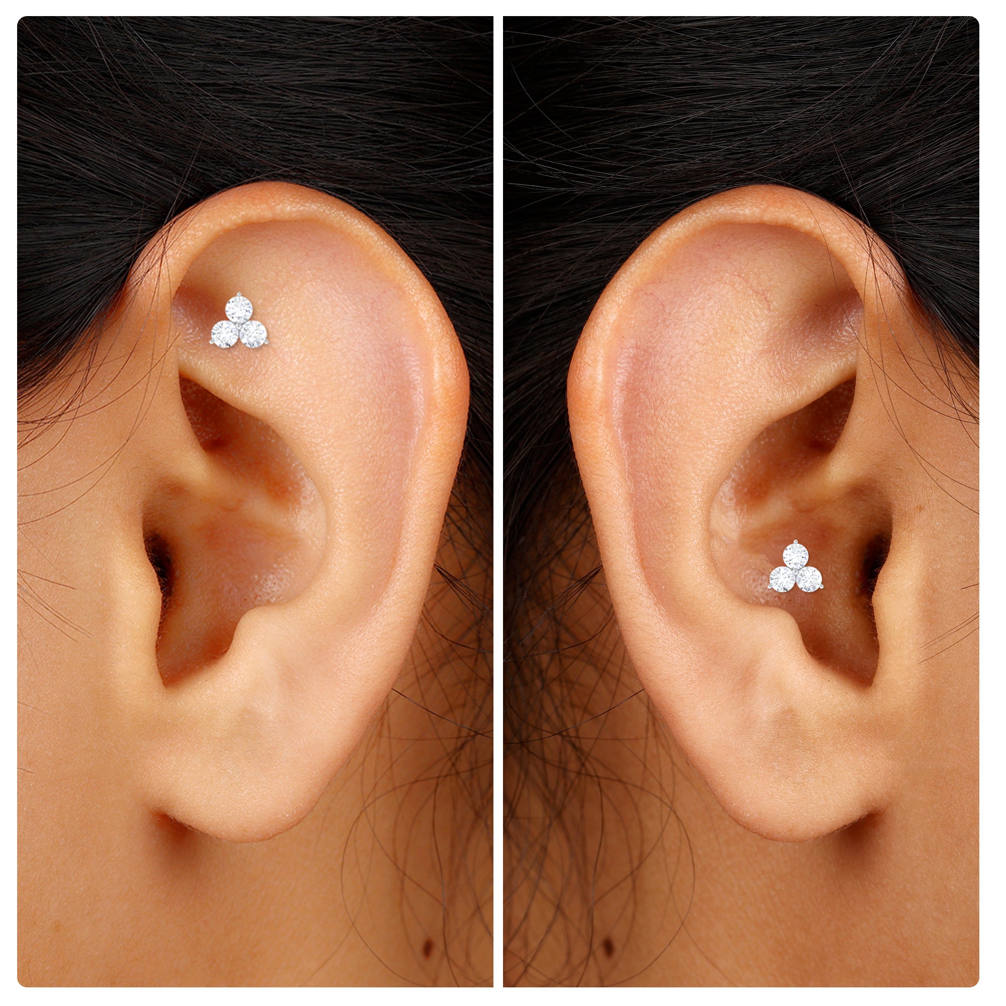 Dainty Diamond Trio Earring for Helix Piercing Natural - ( HI-SI ) - Rosec Jewels