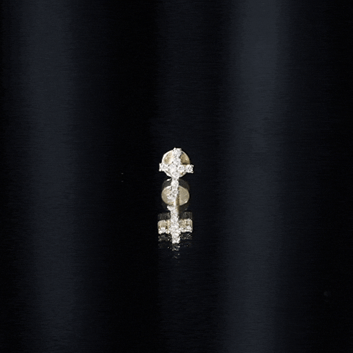 Minimalist Diamond Cross Cartilage Earring Natural - ( HI-SI ) - Rosec Jewels