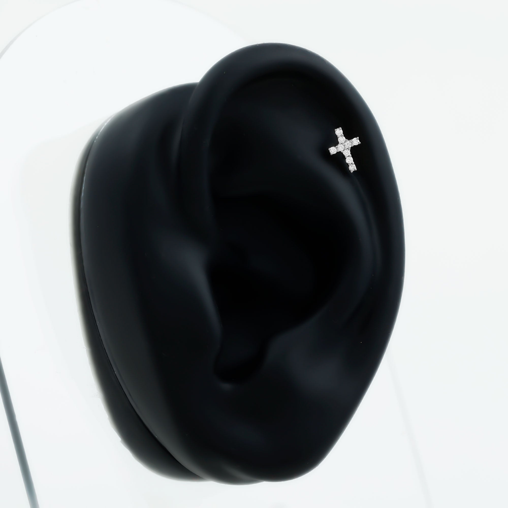Minimalist Diamond Cross Cartilage Earring Natural - ( HI-SI ) - Rosec Jewels