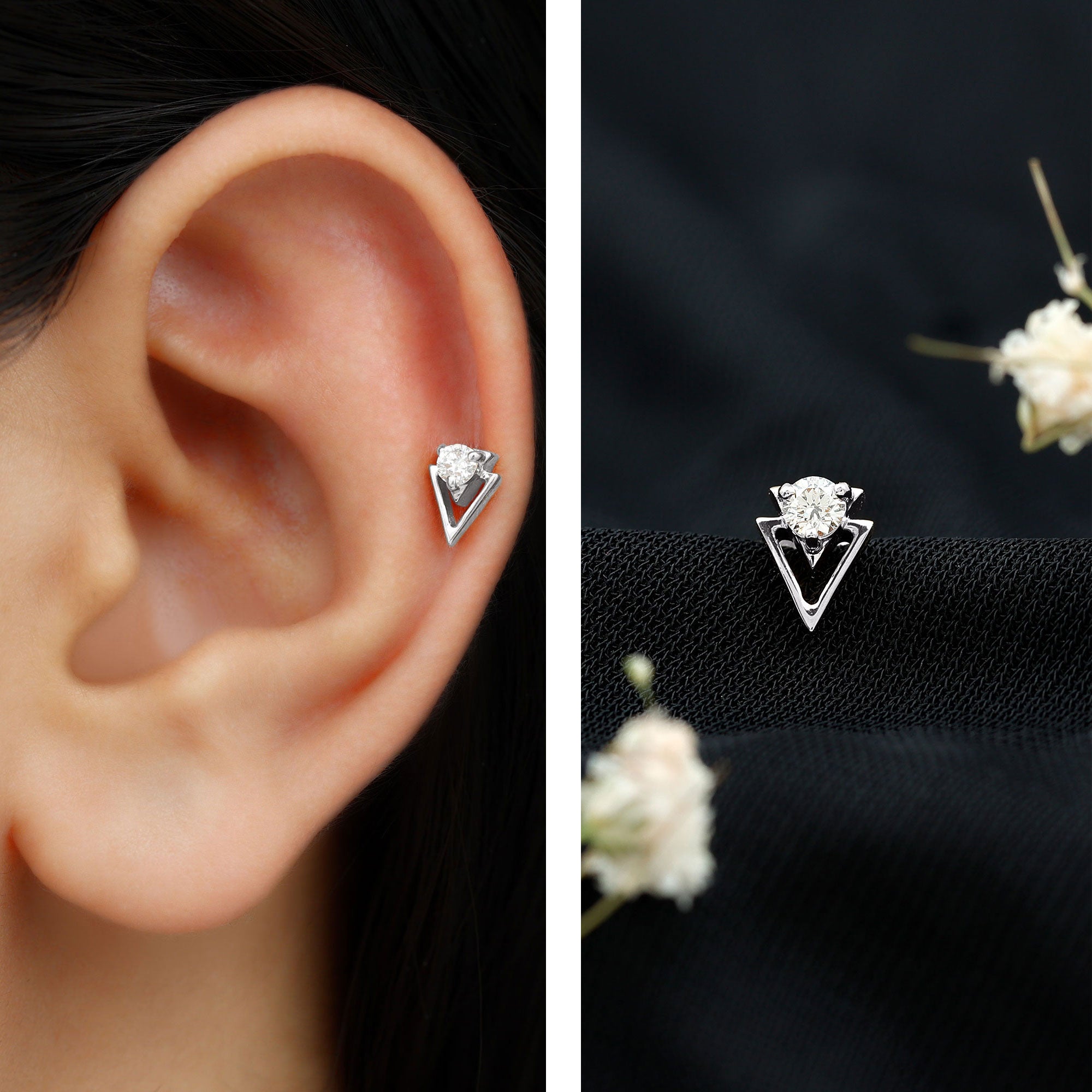 Simple Diamond Solitaire Triangle Cartilage Earring Natural - ( HI-SI ) - Rosec Jewels