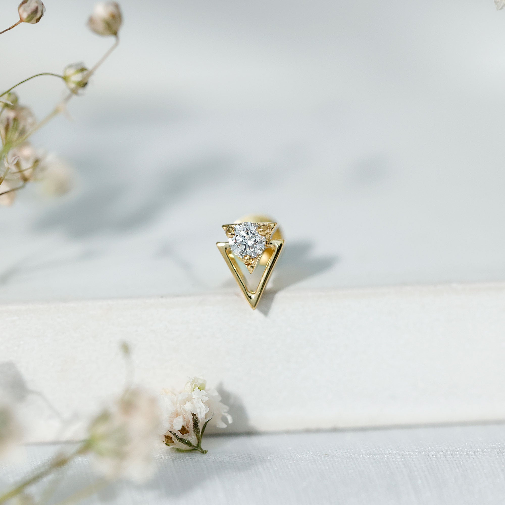Simple Diamond Solitaire Triangle Cartilage Earring Natural - ( HI-SI ) - Rosec Jewels