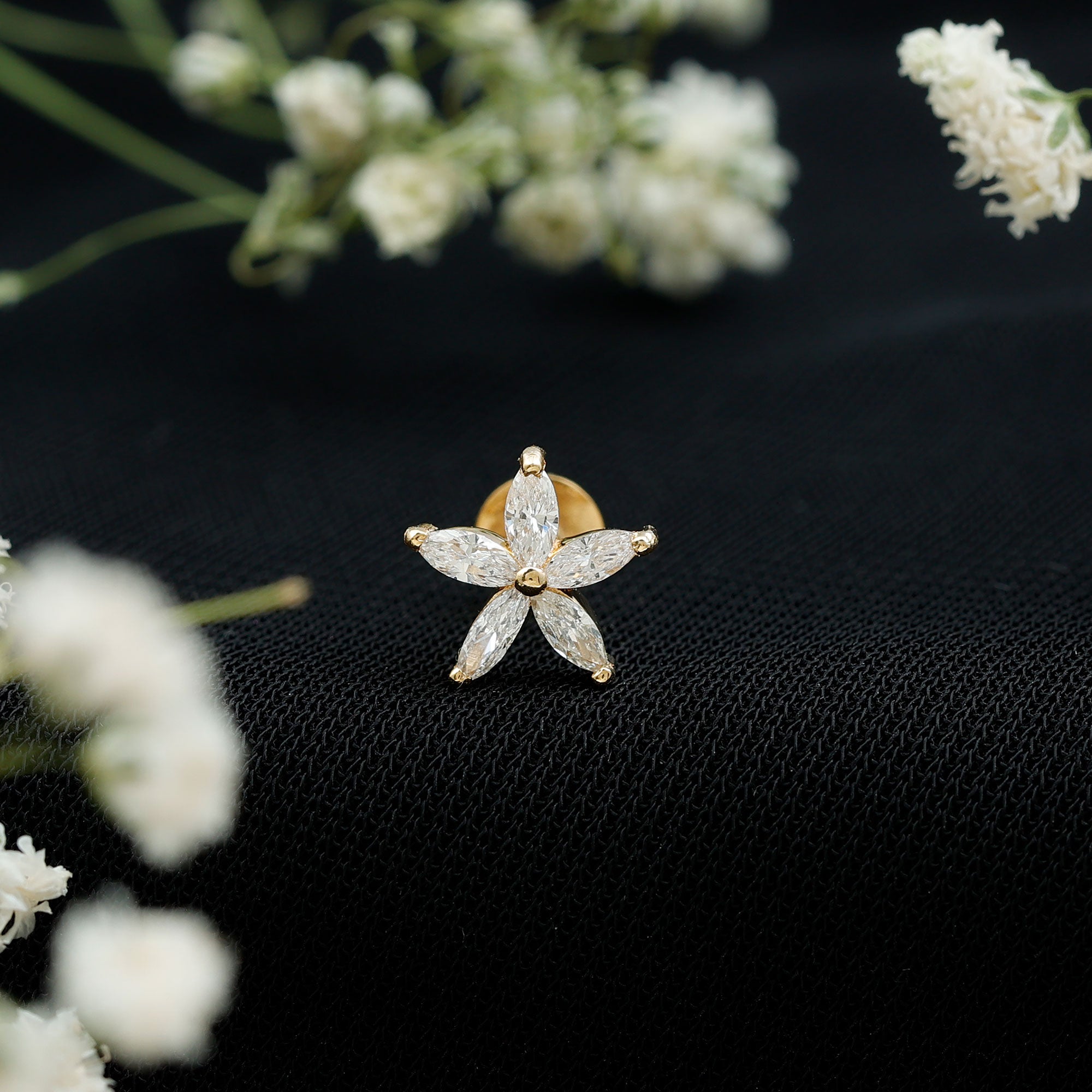 Marquise Diamond Floral Upper Lobe Earring Natural - ( HI-SI ) - Rosec Jewels