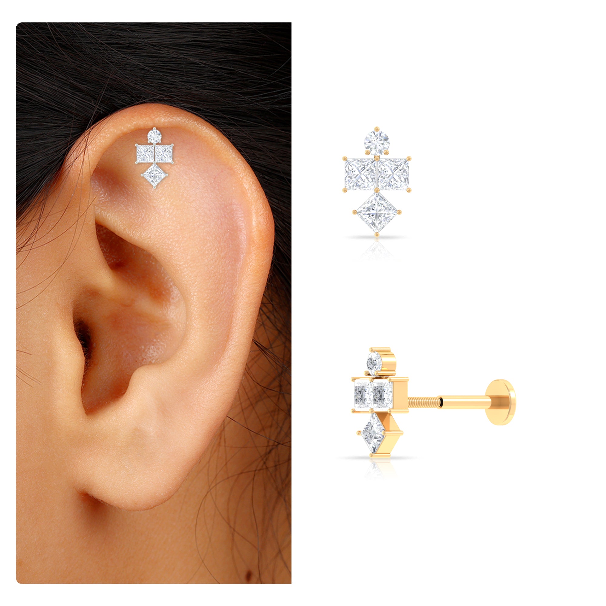 Princess Cut Diamond Helix Piercing Earring for Women Natural - ( HI-SI ) - Rosec Jewels