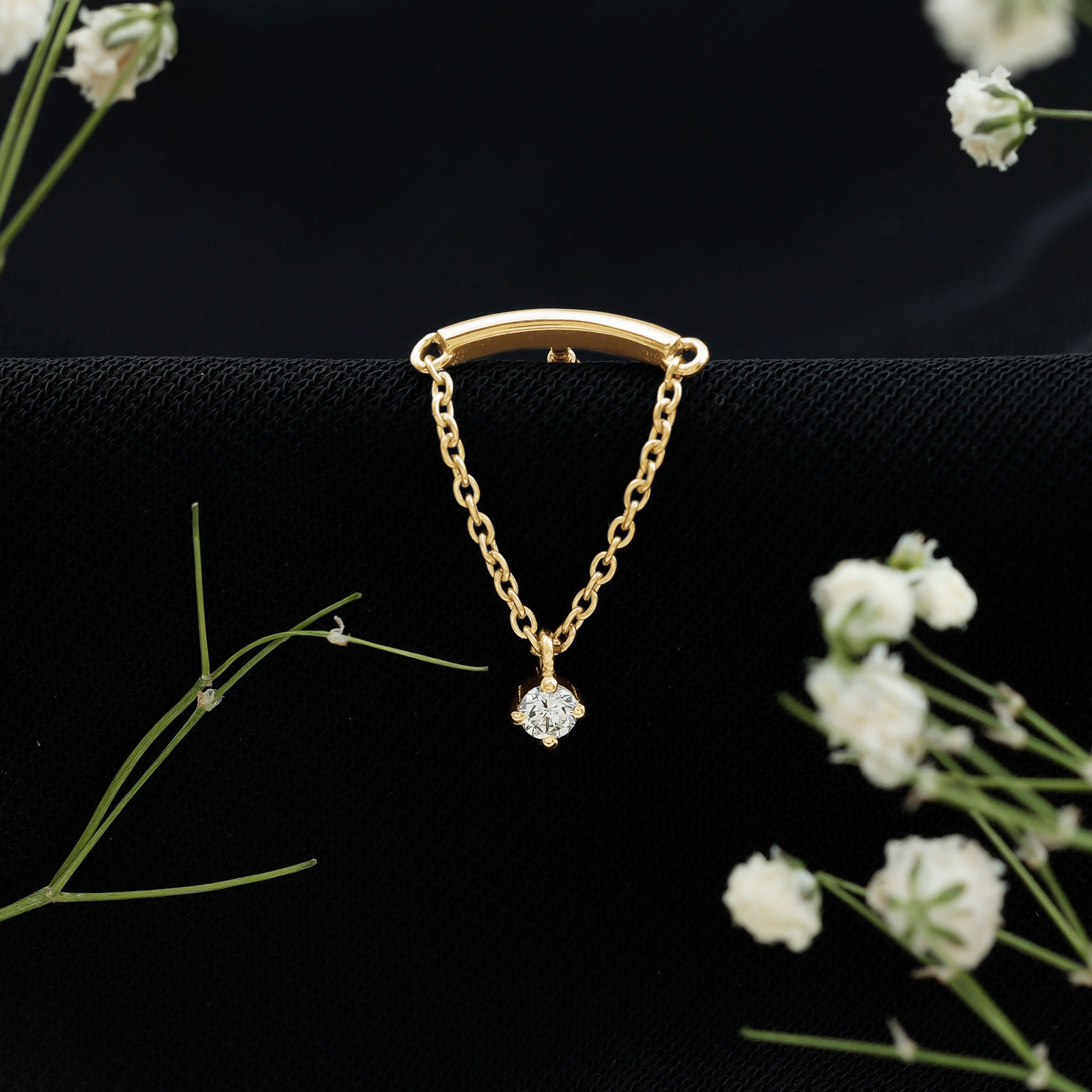 Single Diamond Hidden Helix Earring with Chain Natural - ( HI-SI ) - Rosec Jewels