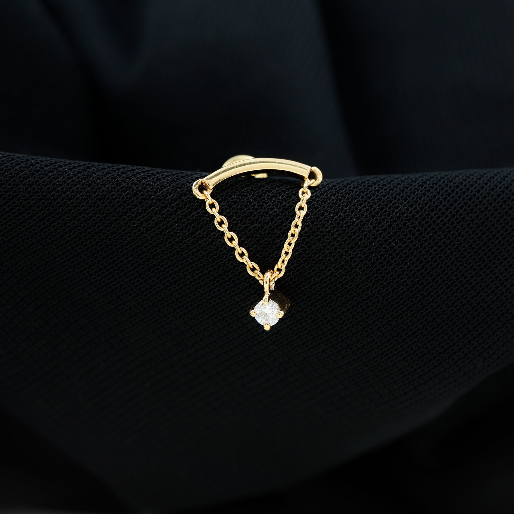 Single Diamond Hidden Helix Earring with Chain Natural - ( HI-SI ) - Rosec Jewels