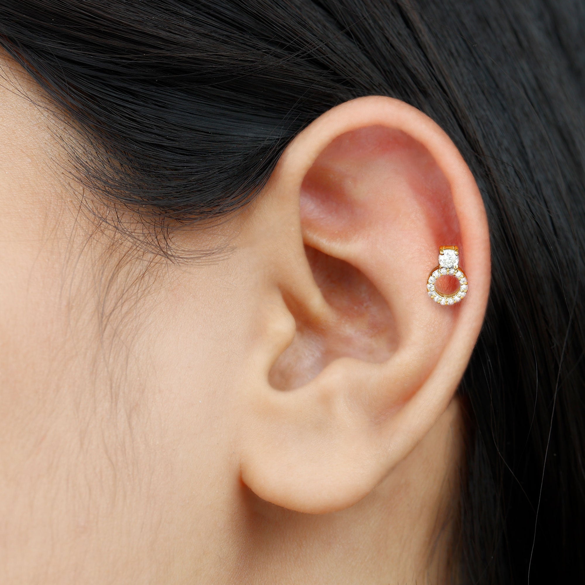 Minimalist Diamond Open Circle Helix Earring Natural - ( HI-SI ) - Rosec Jewels