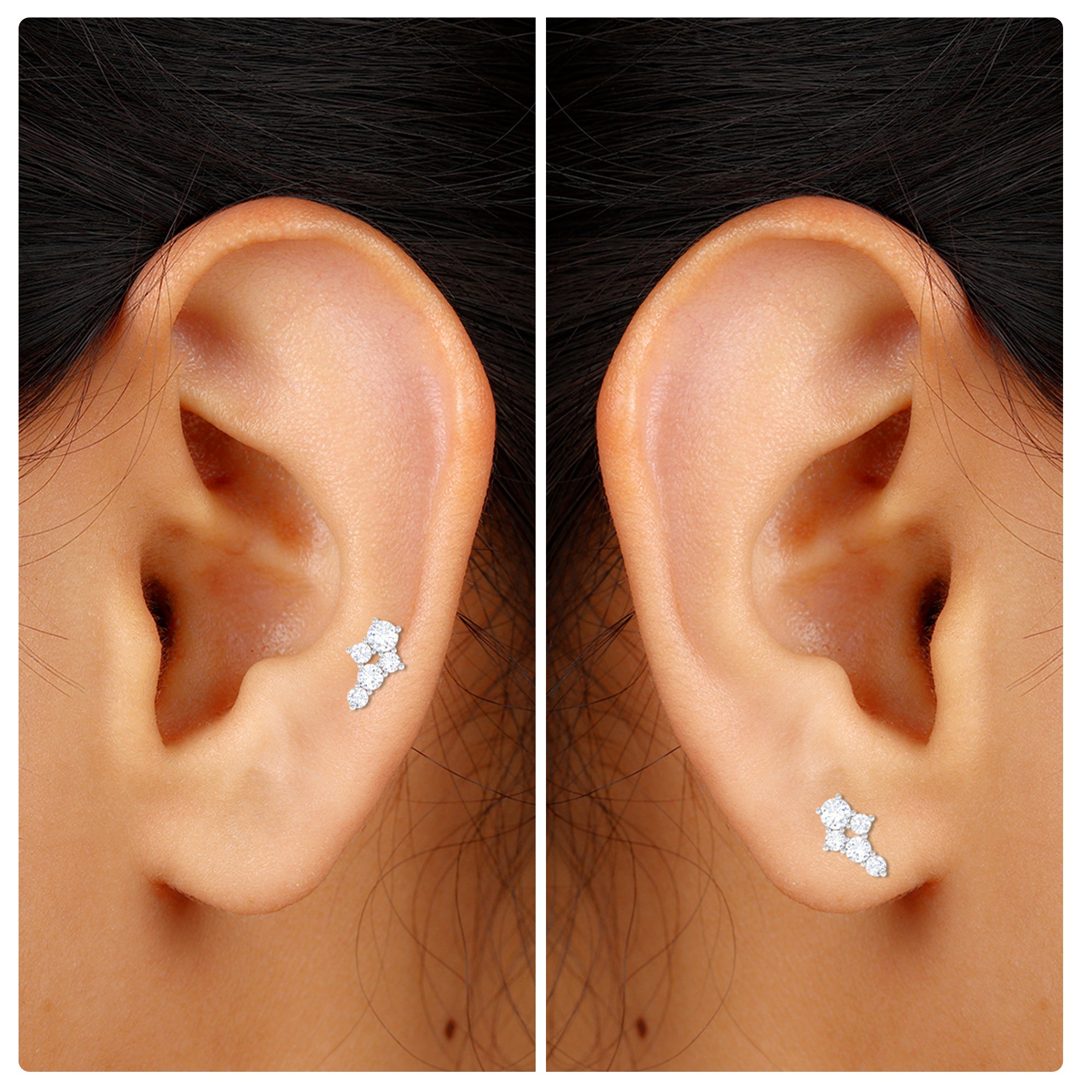 Certified Diamond Cluster Cartilage Piercing Earring Natural - ( HI-SI ) - Rosec Jewels