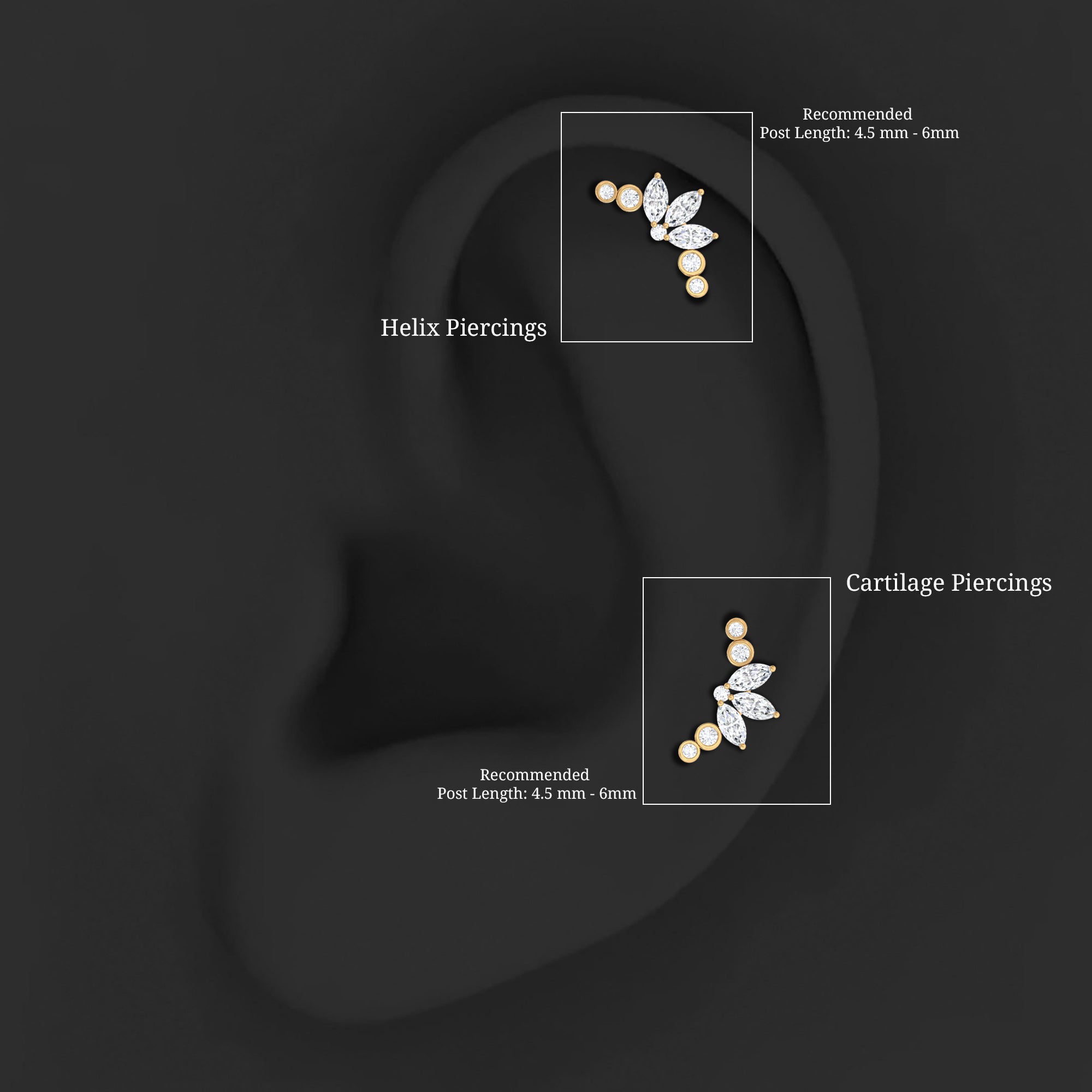 Marquise Diamond Crawler Earring for Cartilage Piercing Natural - ( HI-SI ) - Rosec Jewels