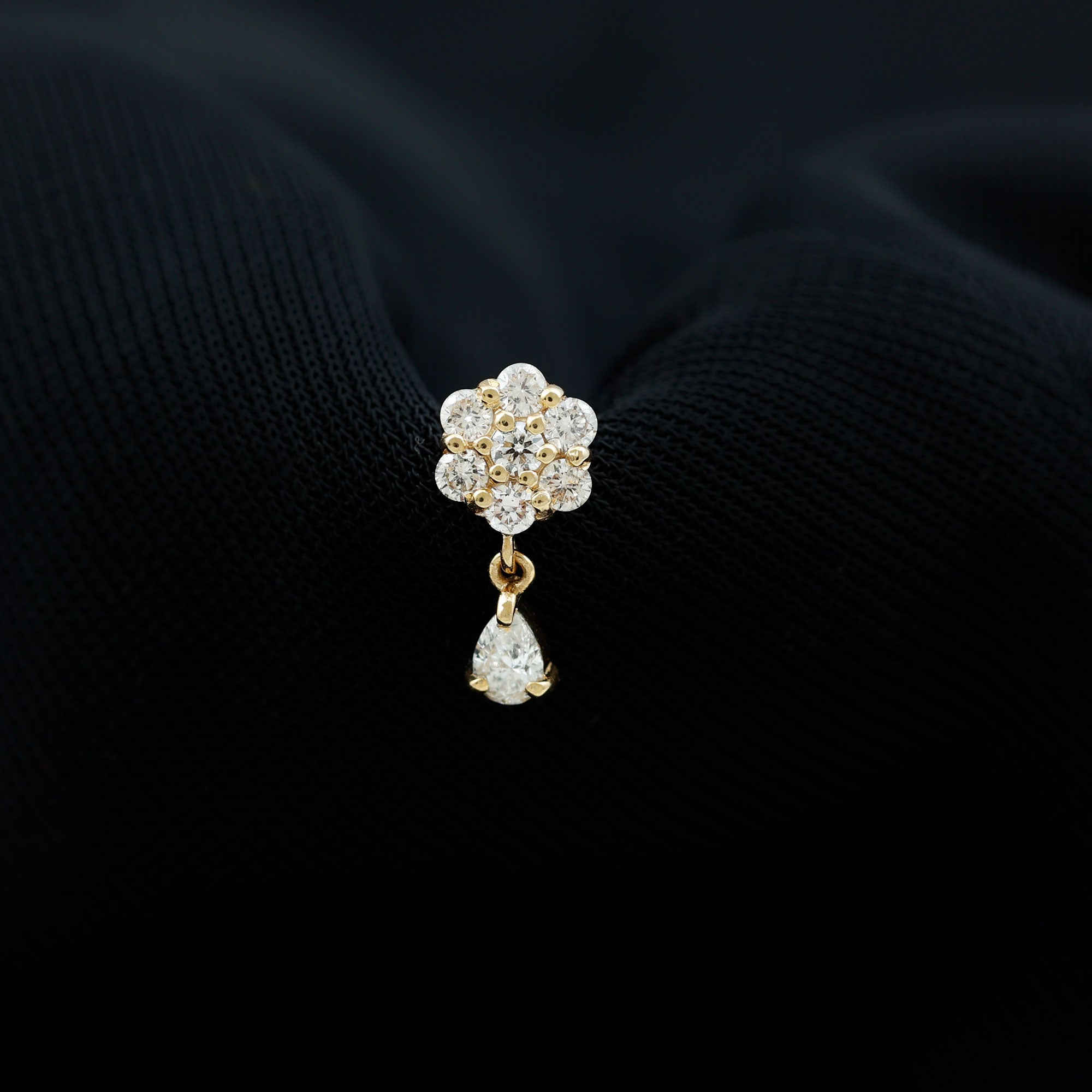 Elegant Diamond Flower Cartilage Drop Earring Natural - ( HI-SI ) - Rosec Jewels