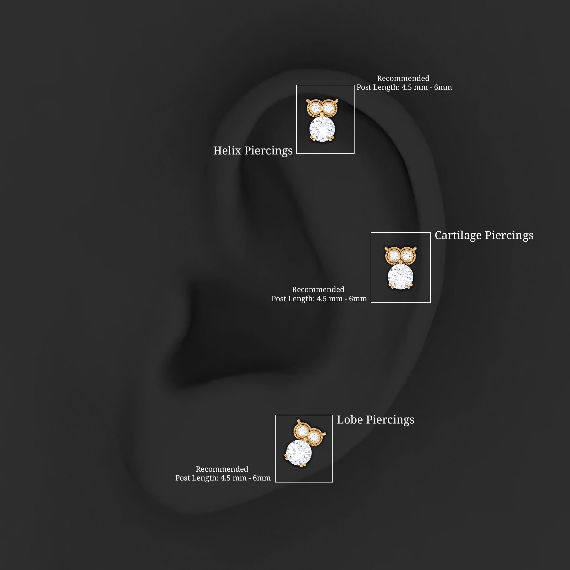 Diamond Owl Earring for Cartilage Piercing Natural - ( HI-SI ) - Rosec Jewels