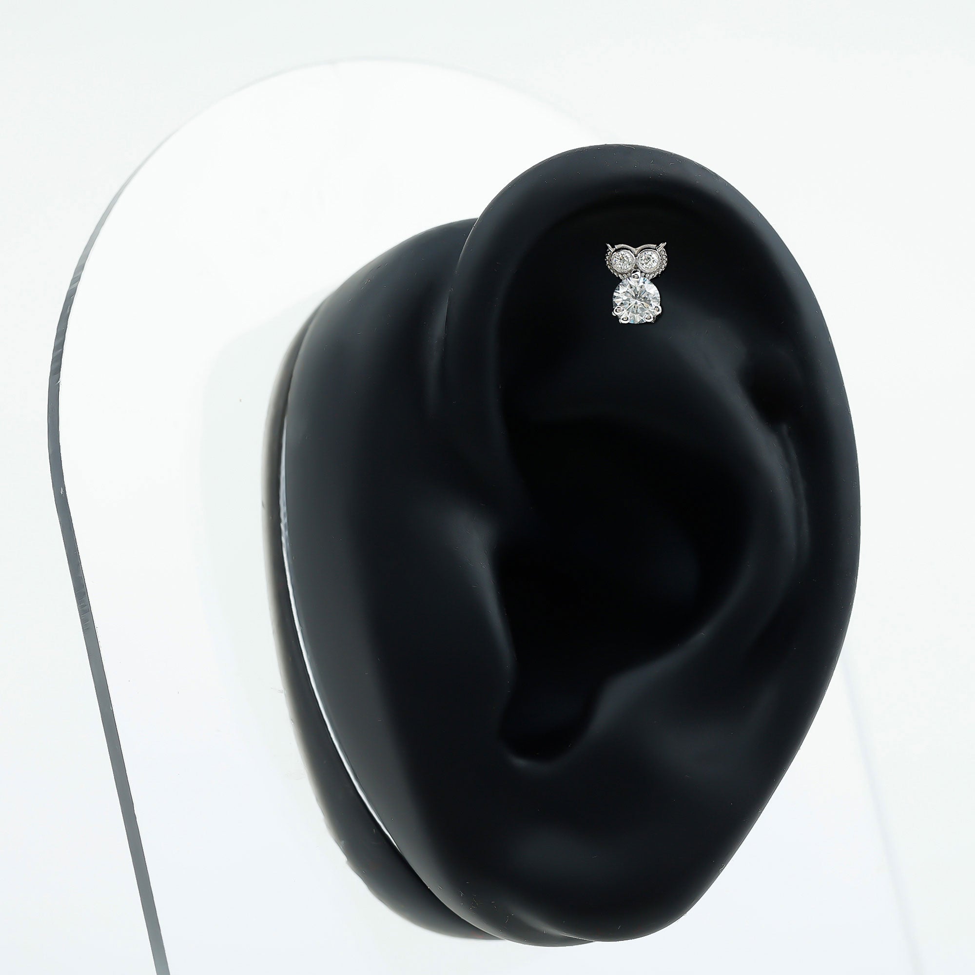 Diamond Owl Earring for Cartilage Piercing Natural - ( HI-SI ) - Rosec Jewels
