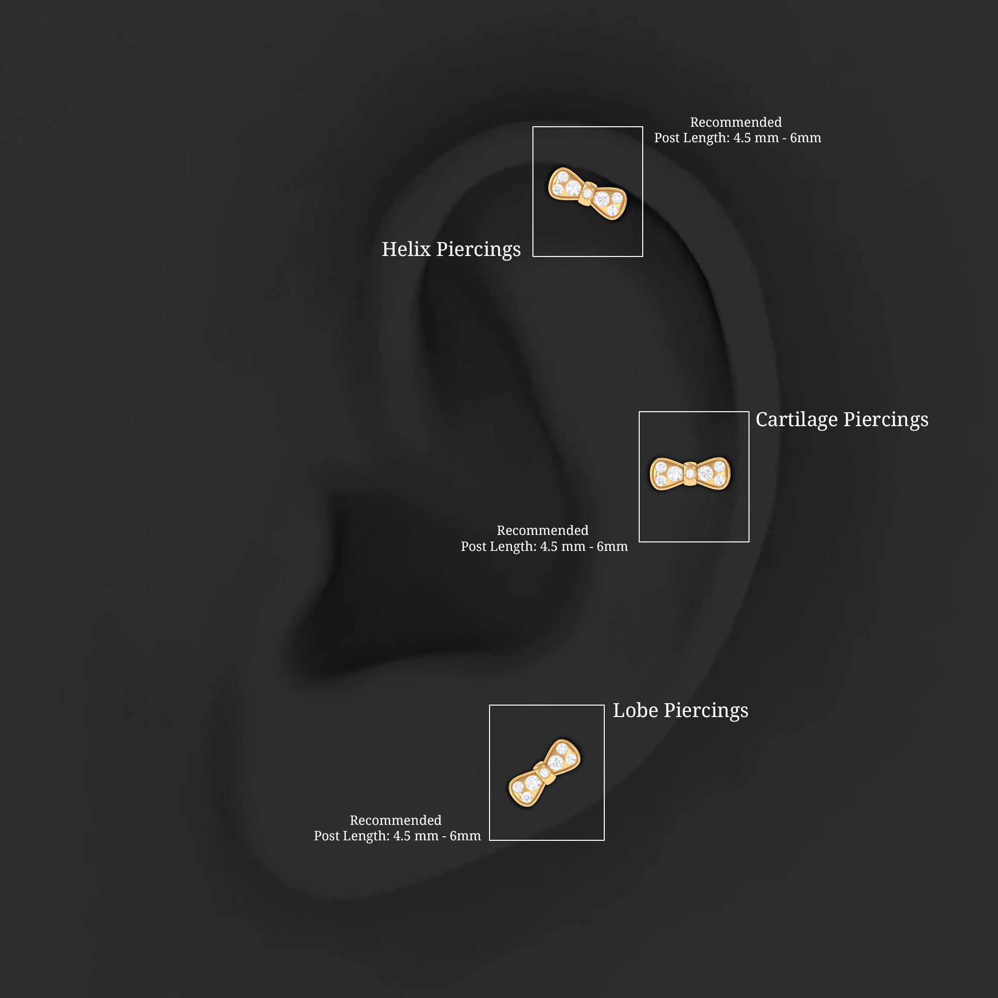 Diamonds Bow Cartilage Piercing Earring Natural - ( HI-SI ) - Rosec Jewels