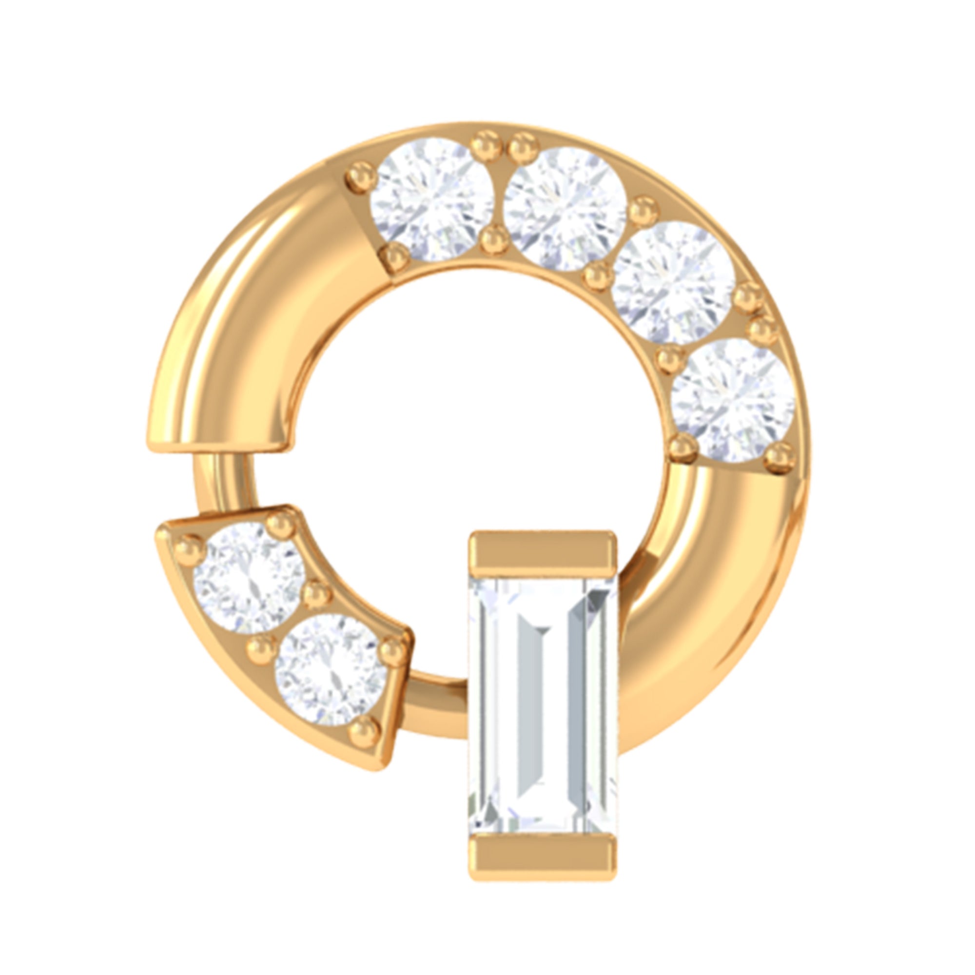 Natural Diamond Circle Earring for Helix Piercing Natural - ( HI-SI ) - Rosec Jewels