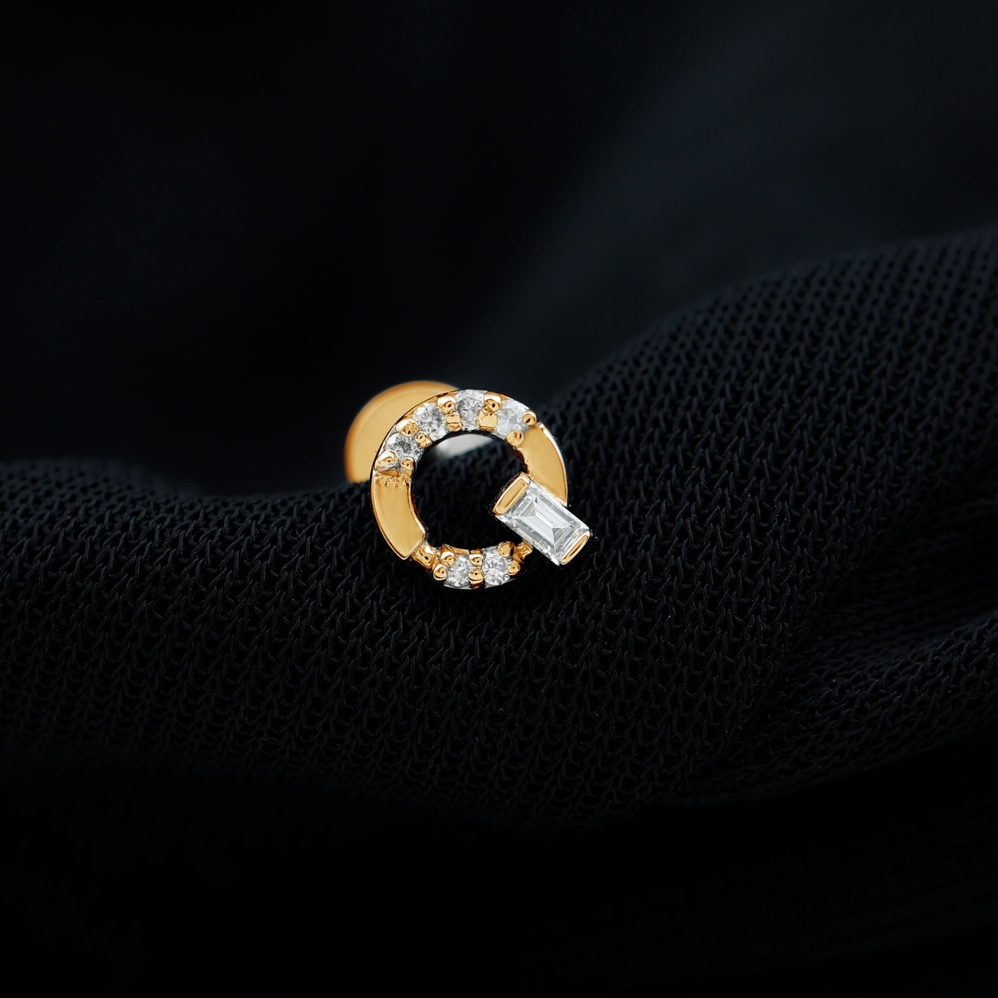 Natural Diamond Circle Earring for Helix Piercing Natural - ( HI-SI ) - Rosec Jewels