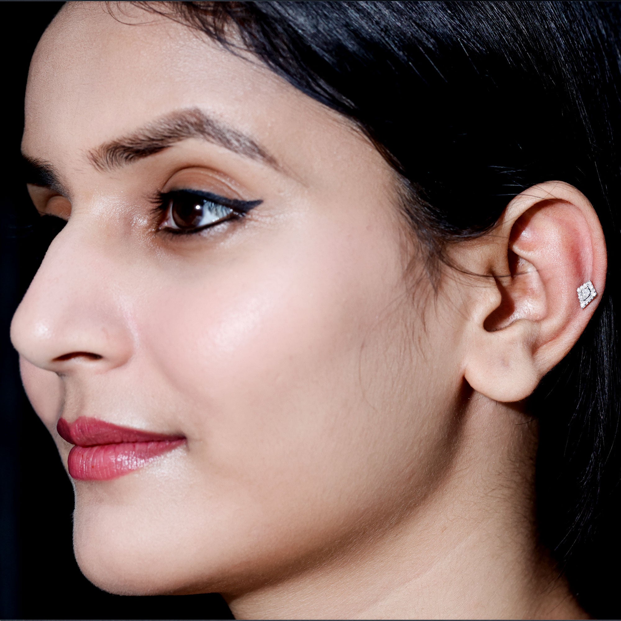 Modern Kite Shape Diamond Helix Earring Natural - ( HI-SI ) - Rosec Jewels