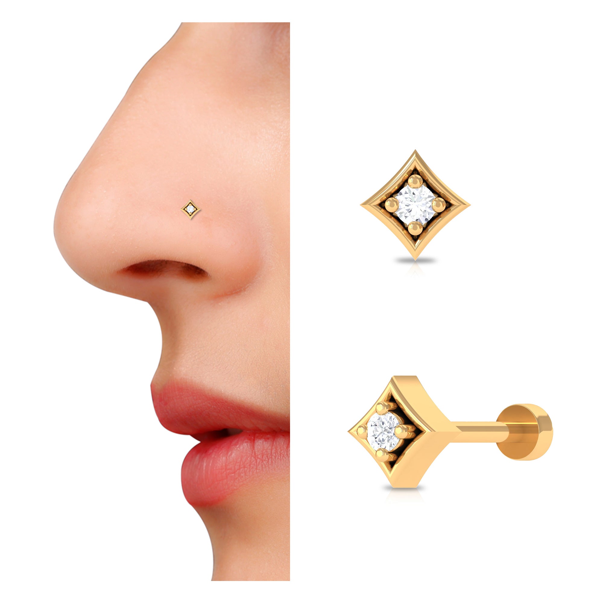Classic Diamond Solitaire Nose Pin for Women Natural - ( HI-SI ) - Rosec Jewels