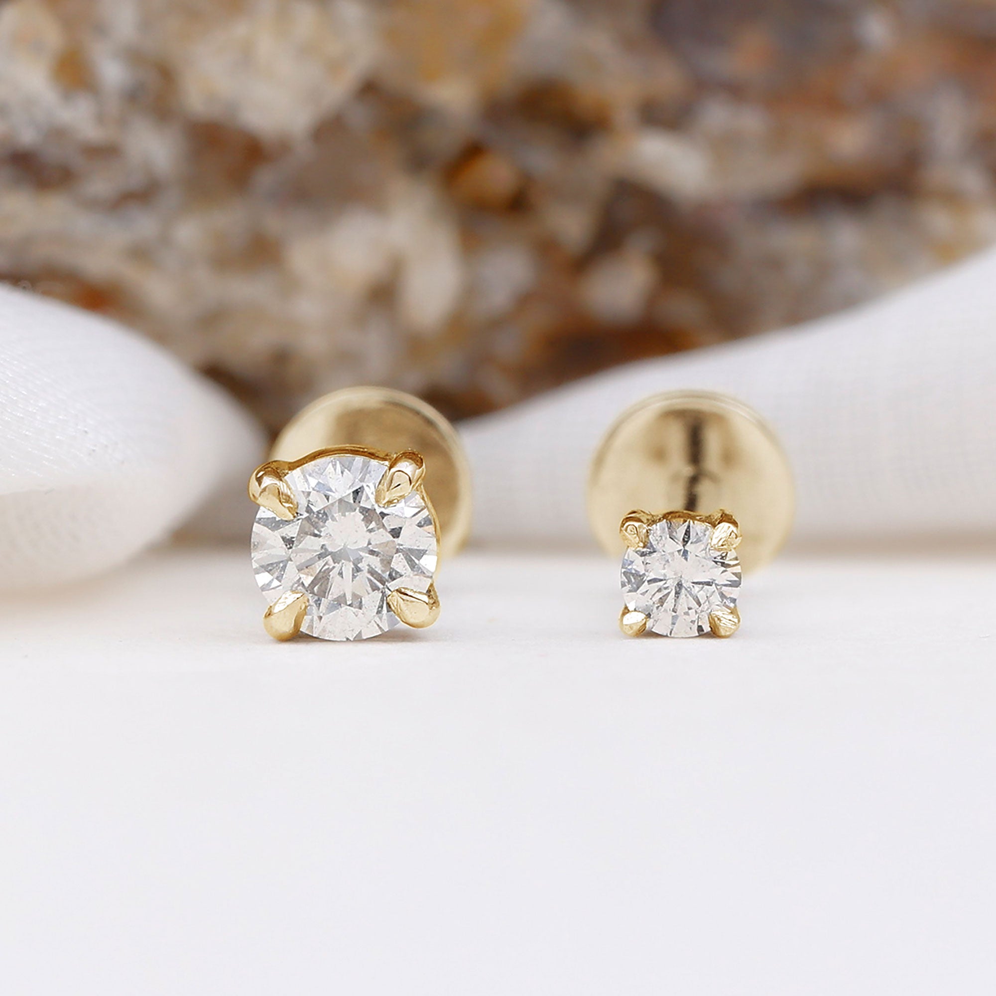 Rosec Jewels-Brilliant Cut Diamond Solitaire Earring Set for Helix Piercing