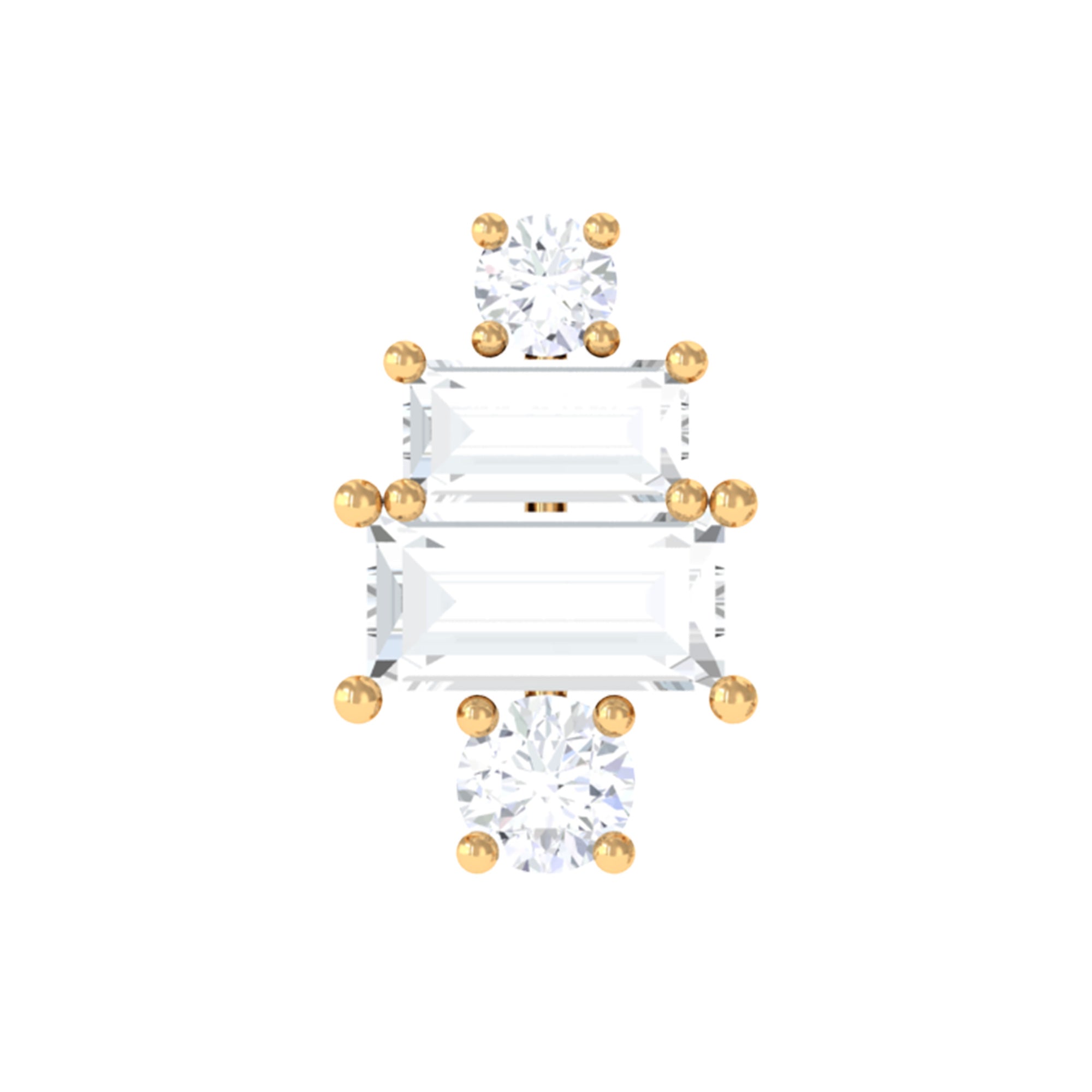 Double Baguette Diamond Cartilage Piercing Earring Natural - ( HI-SI ) - Rosec Jewels