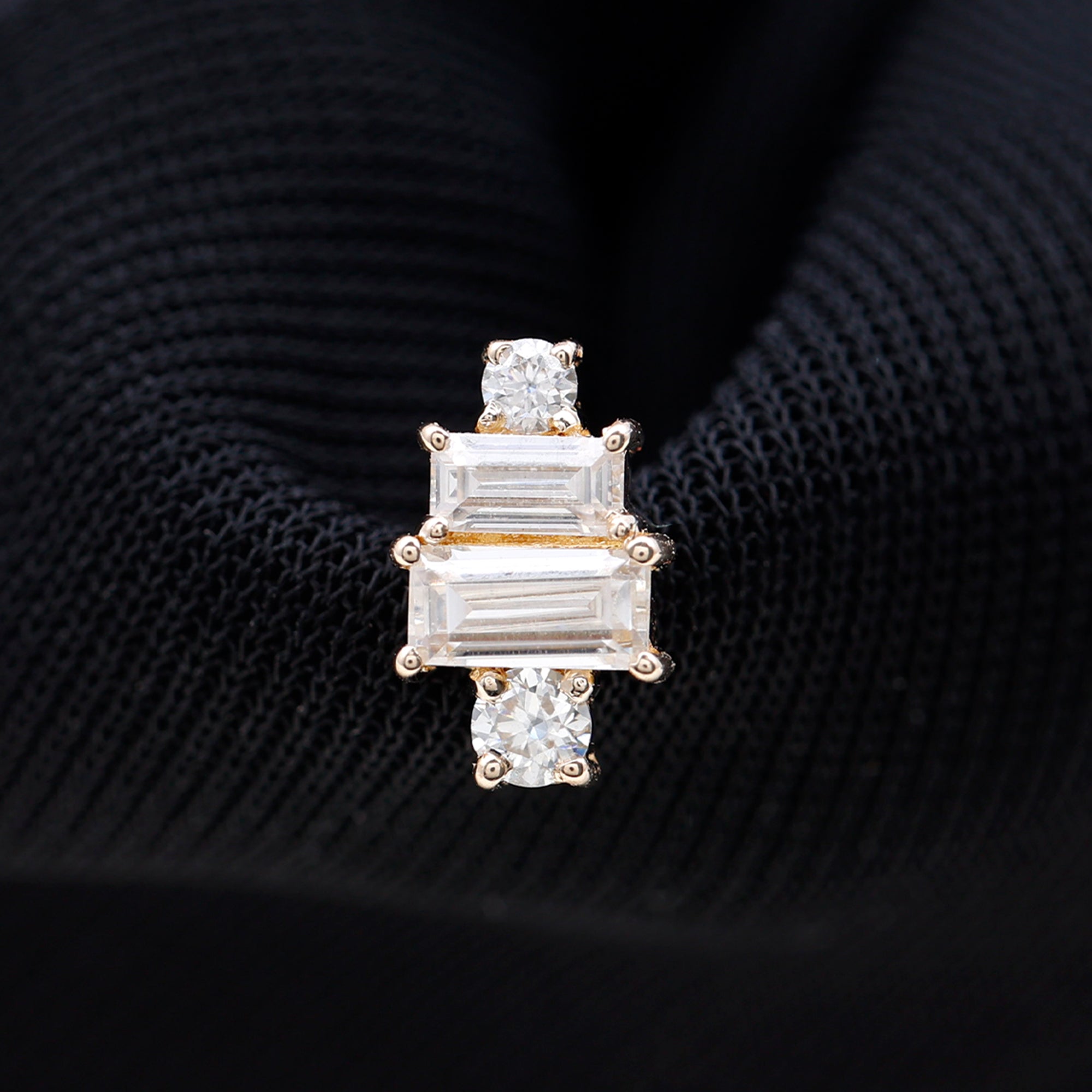Double Baguette Diamond Cartilage Piercing Earring Natural - ( HI-SI ) - Rosec Jewels