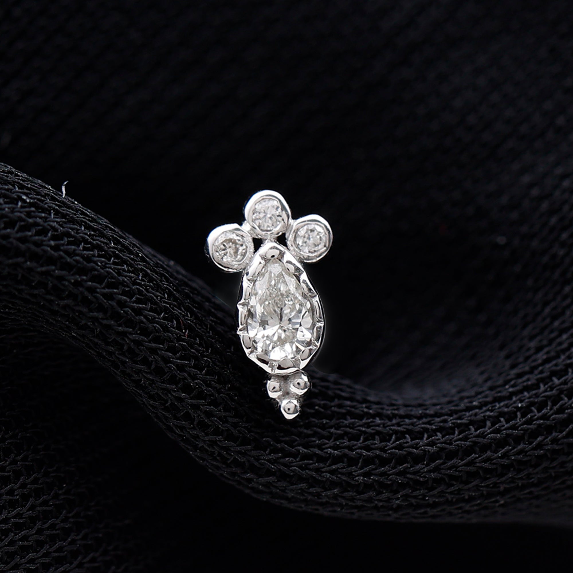 Minimal Diamond Tragus Earring in Beaded Bezel Setting Natural - ( HI-SI ) - Rosec Jewels
