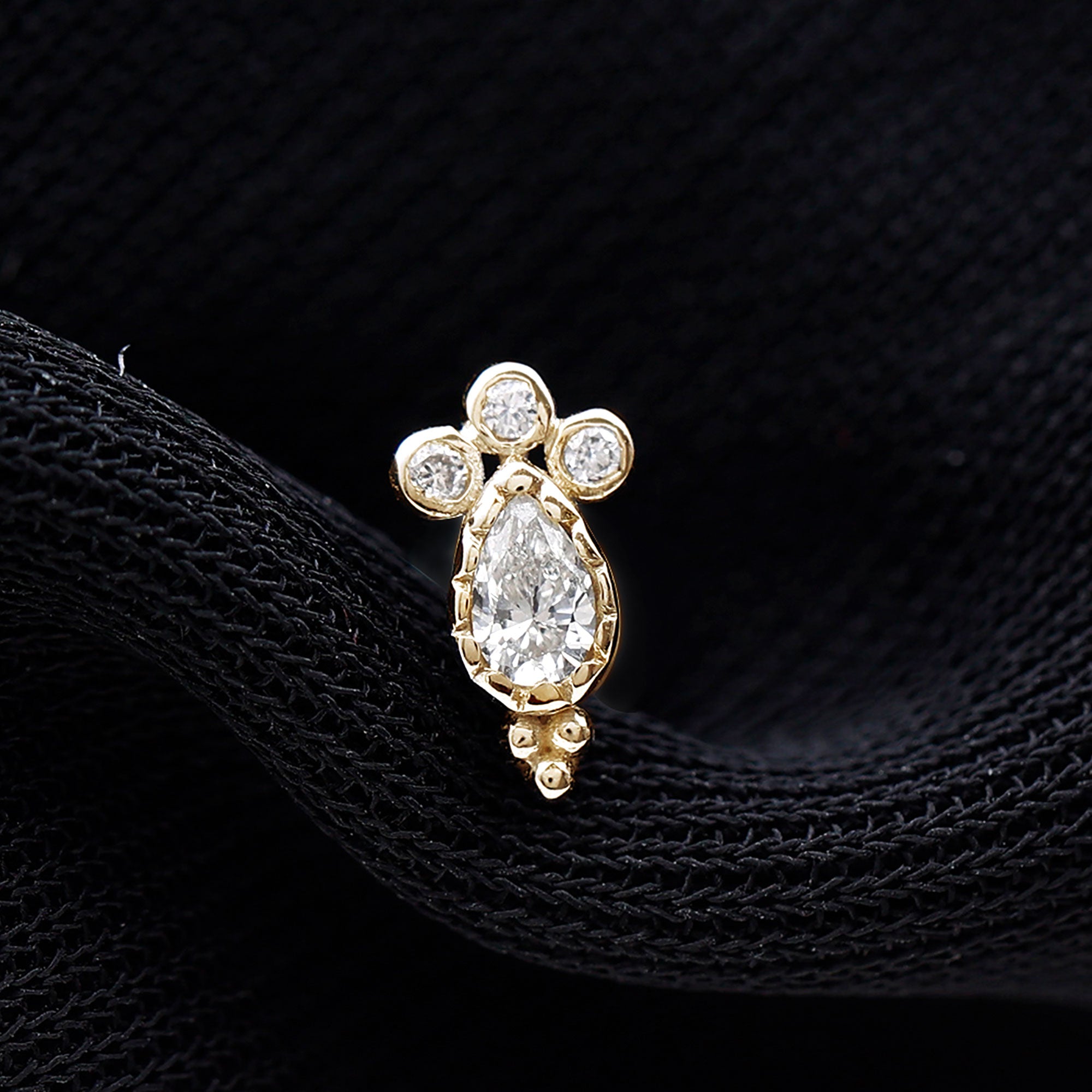 Minimal Diamond Tragus Earring in Beaded Bezel Setting Natural - ( HI-SI ) - Rosec Jewels