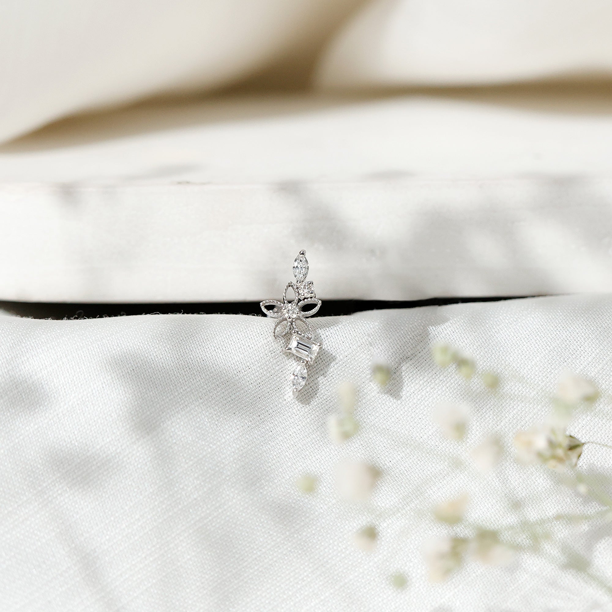 Real Diamond Flower Crawler Earring for Helix Piercing Natural - ( HI-SI ) - Rosec Jewels
