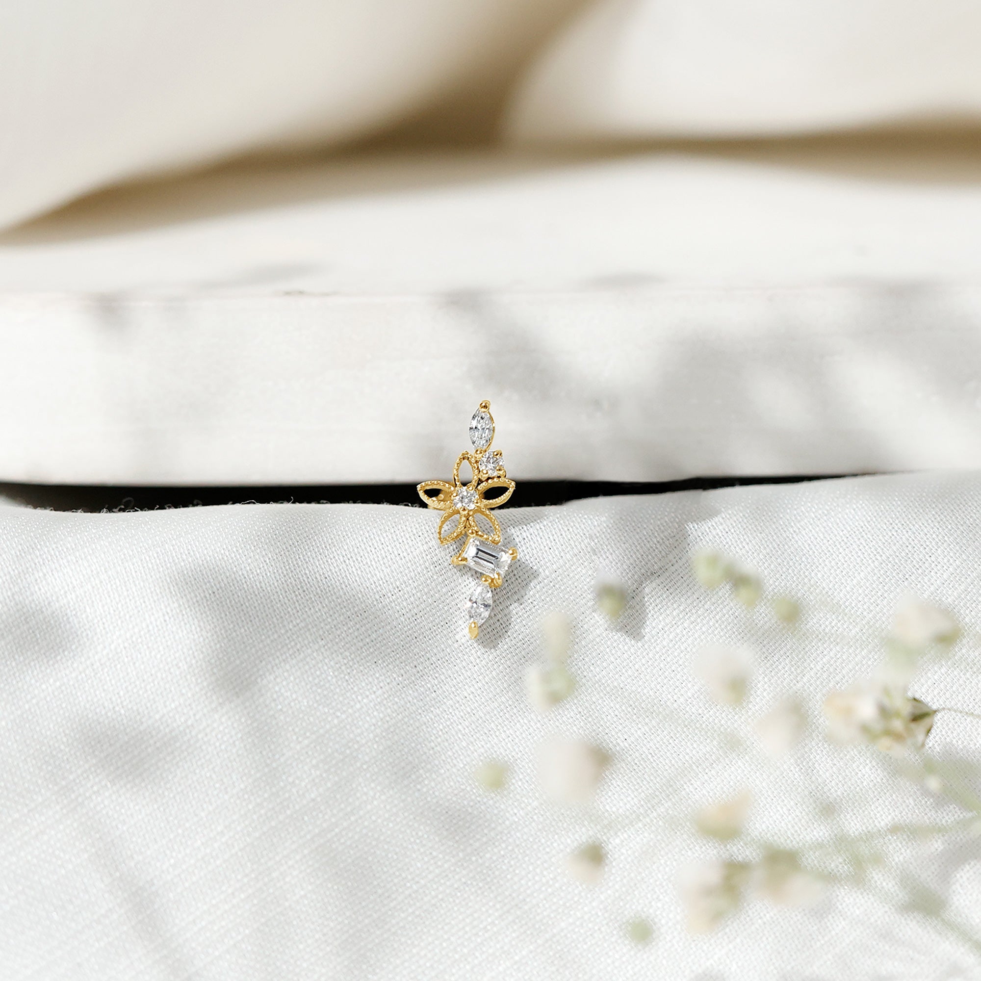 Real Diamond Flower Crawler Earring for Helix Piercing Natural - ( HI-SI ) - Rosec Jewels