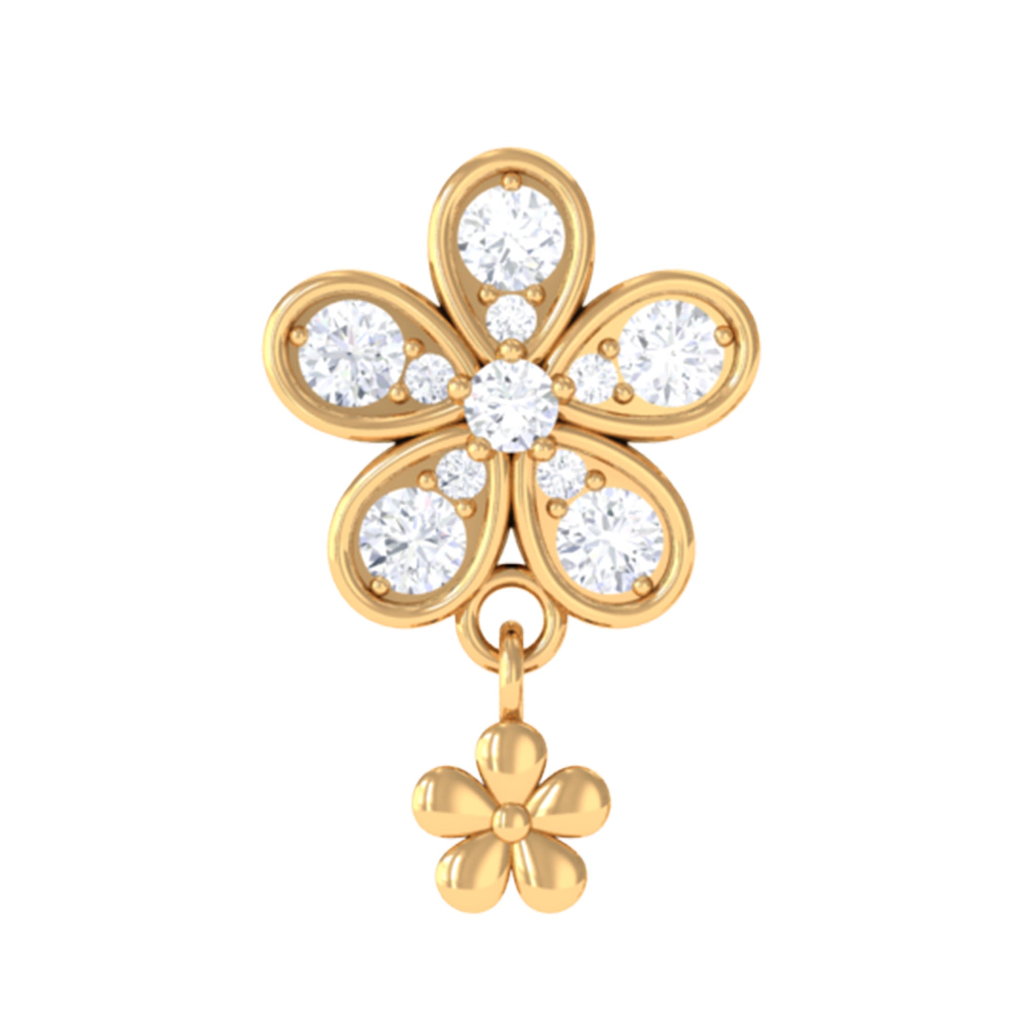 Certified Diamond Flower Helix Drop Earring Natural - ( HI-SI ) - Rosec Jewels
