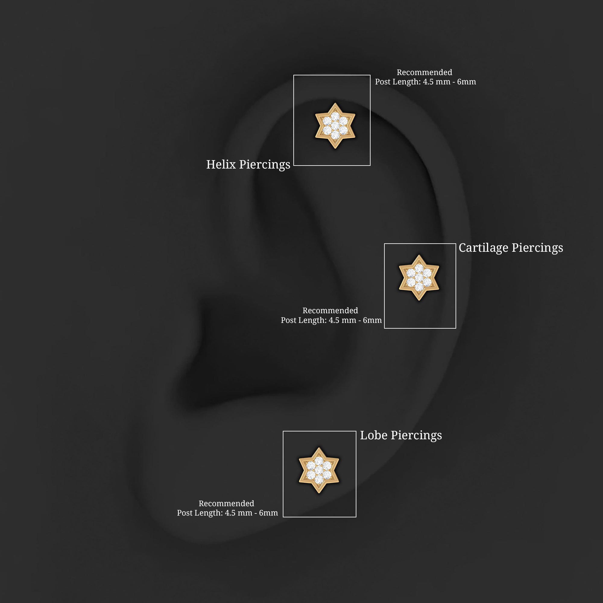 Certified Diamond Star Earring for Helix Piercing Natural - ( HI-SI ) - Rosec Jewels