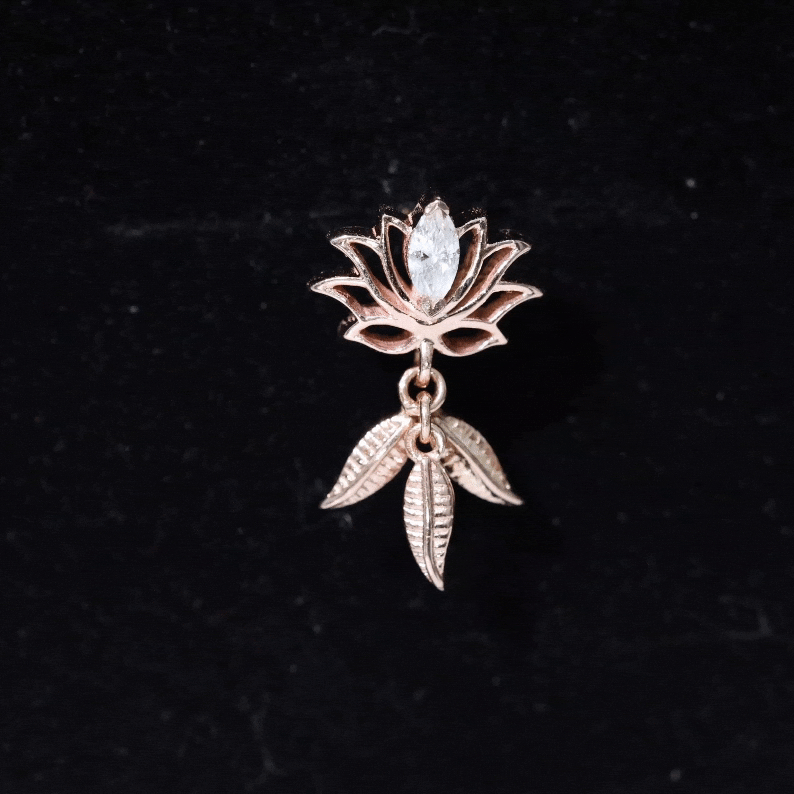 Marquise Diamond Lotus Flower Drop Earring Natural - ( HI-SI ) - Rosec Jewels