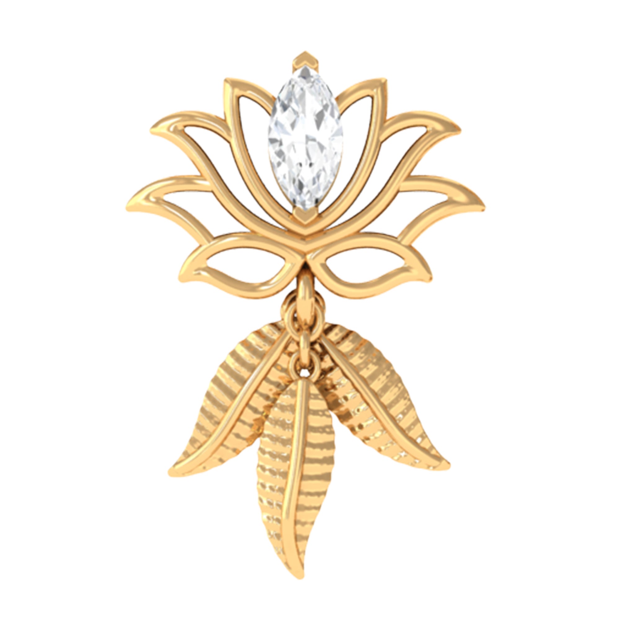 Marquise Diamond Lotus Flower Drop Earring Natural - ( HI-SI ) - Rosec Jewels