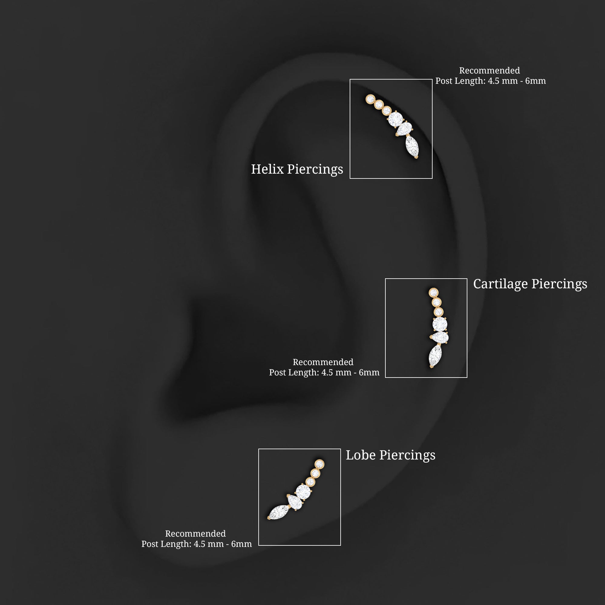 Genuine Diamond Crawler Earring for Cartilage Piercing Natural - ( HI-SI ) - Rosec Jewels