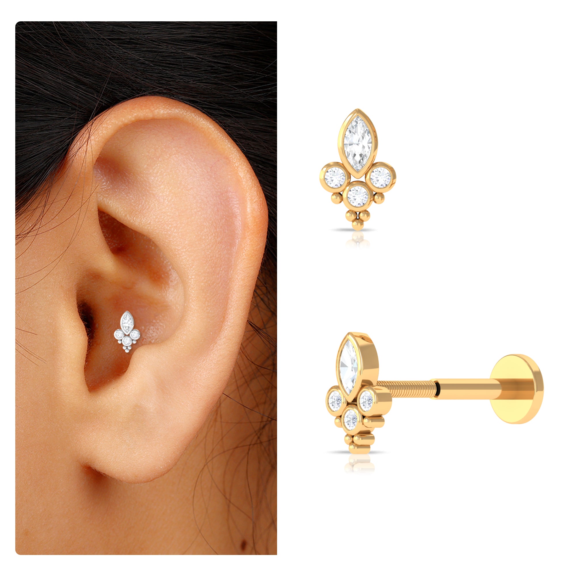 Unique Diamond Helix Earring in Bezel Setting Natural - ( HI-SI ) - Rosec Jewels