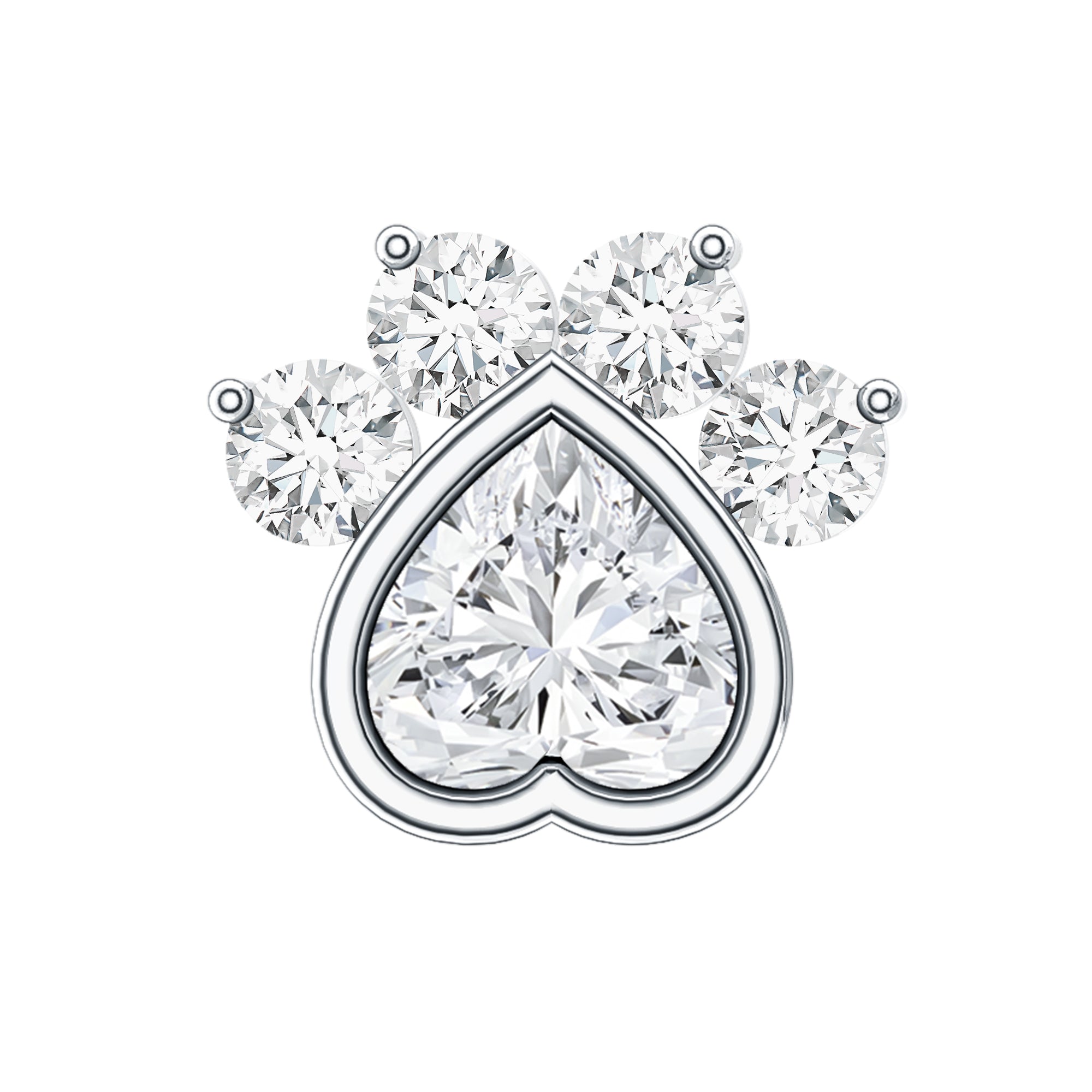 Heart Shape Diamond Dog Paw Print Earring Natural - ( HI-SI ) - Rosec Jewels