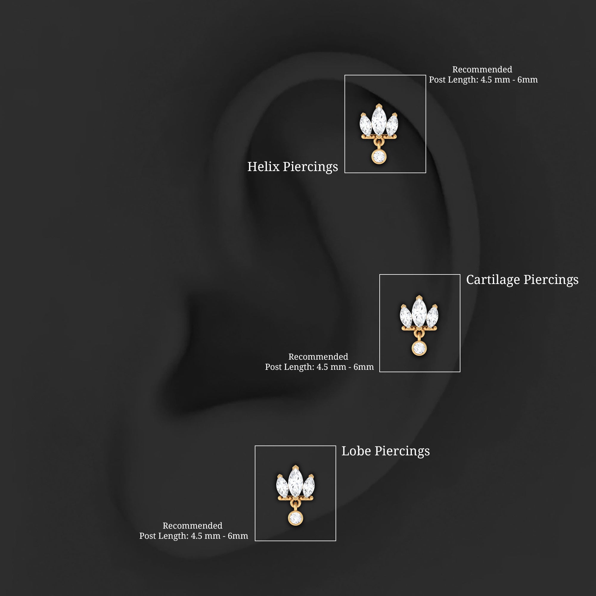 Three Marquise Shape Diamond Helix Drop Earring Natural - ( HI-SI ) - Rosec Jewels