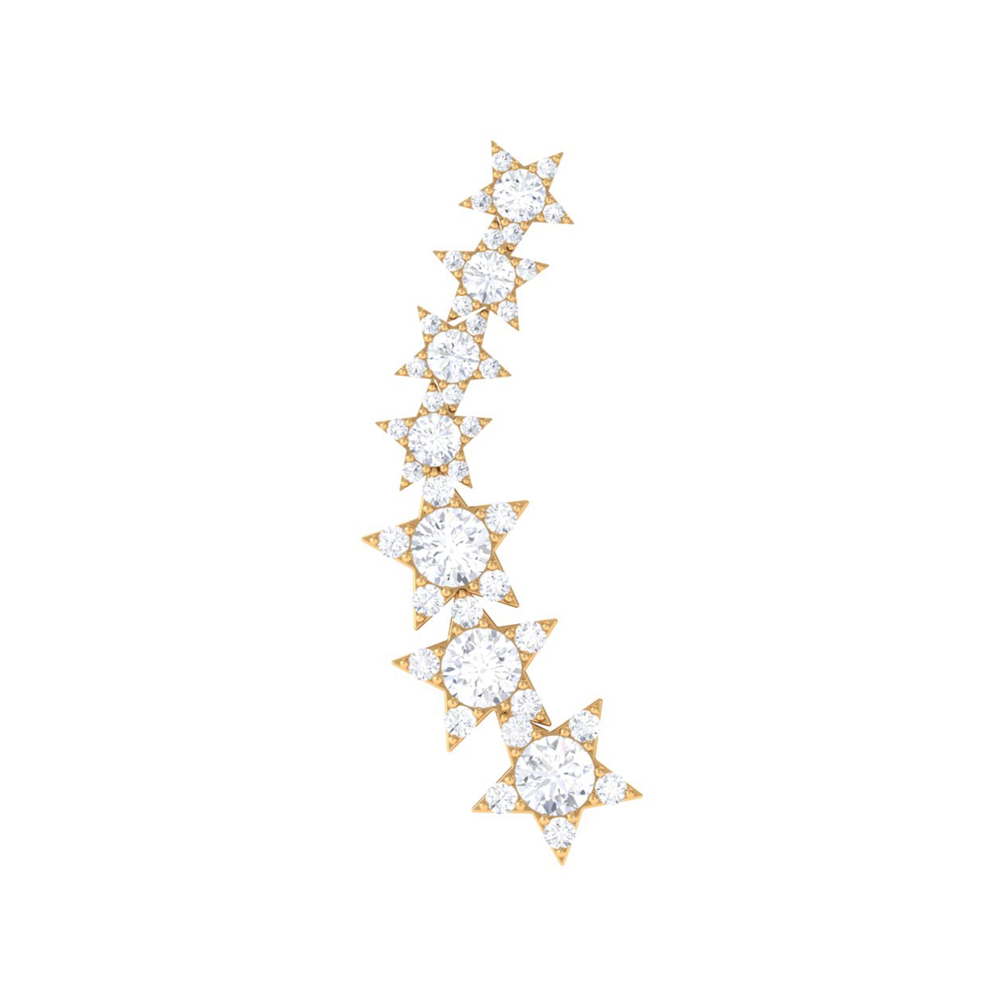 Certified Diamond Star Ear Cuff Earring for Helix Piercing Natural - ( HI-SI ) - Rosec Jewels