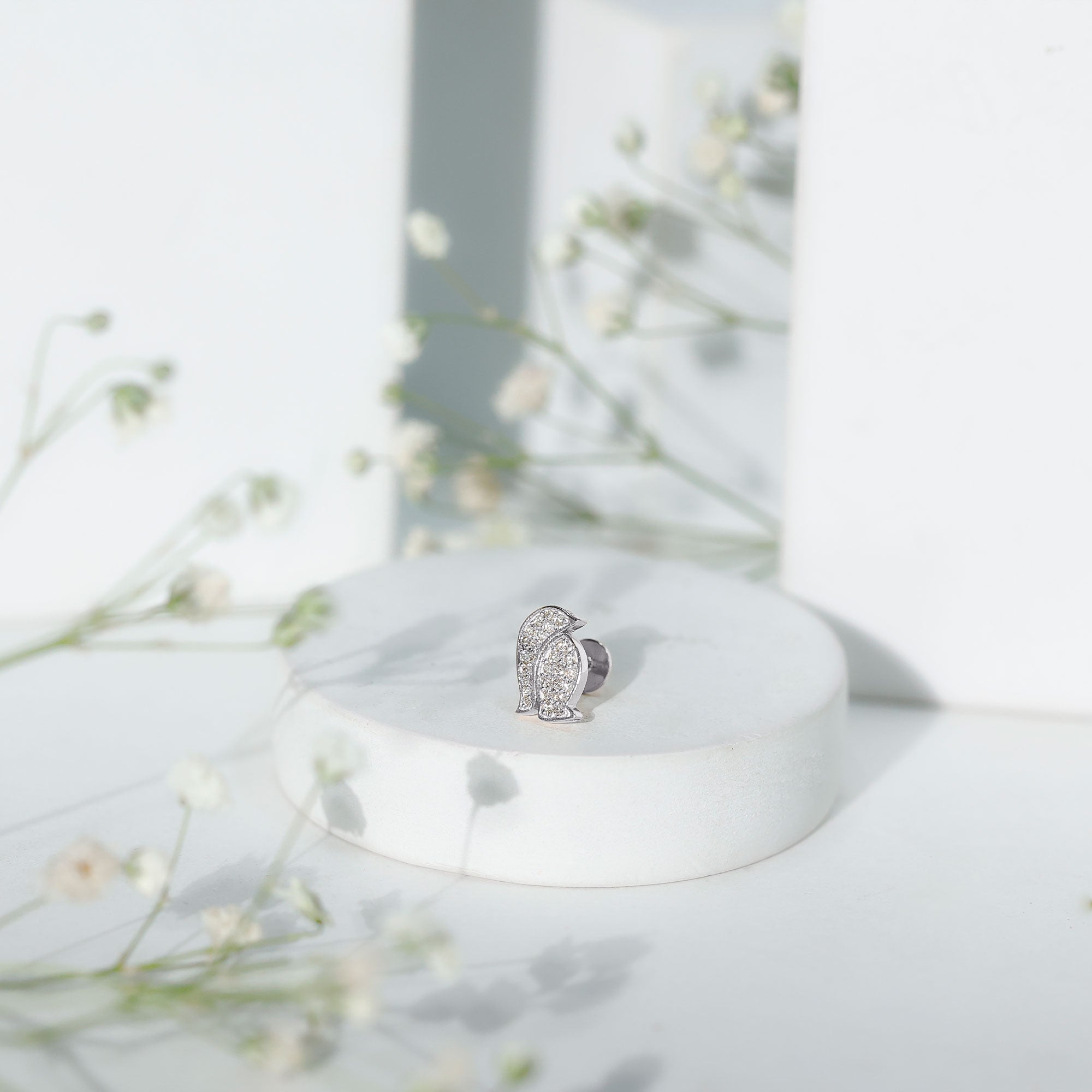Cute Diamond Penguin Earring for Cartilage Piercing Natural - ( HI-SI ) - Rosec Jewels