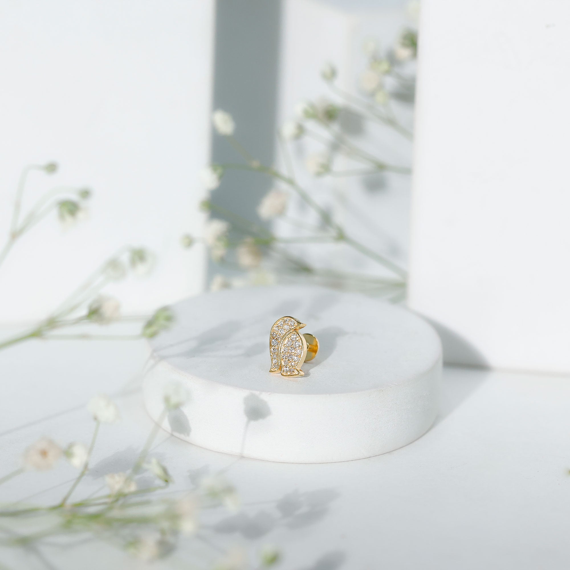 Rosec Jewels-Cute Diamond Penguin Earring for Cartilage Piercing