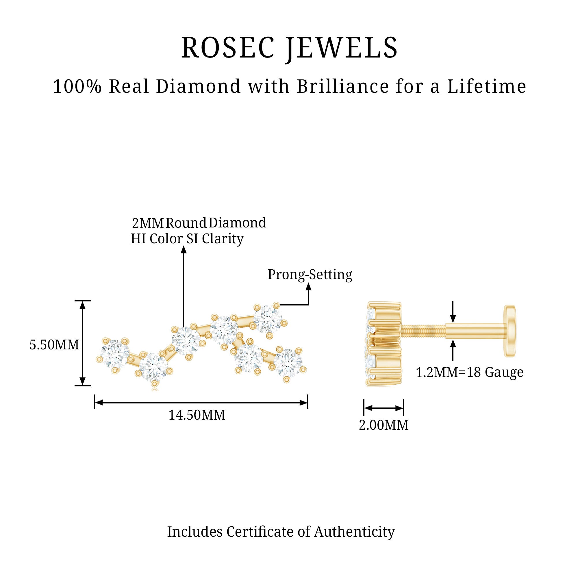 Diamond Virgo Constellation Earring for Cartilage Piercing Natural - ( HI-SI ) - Rosec Jewels
