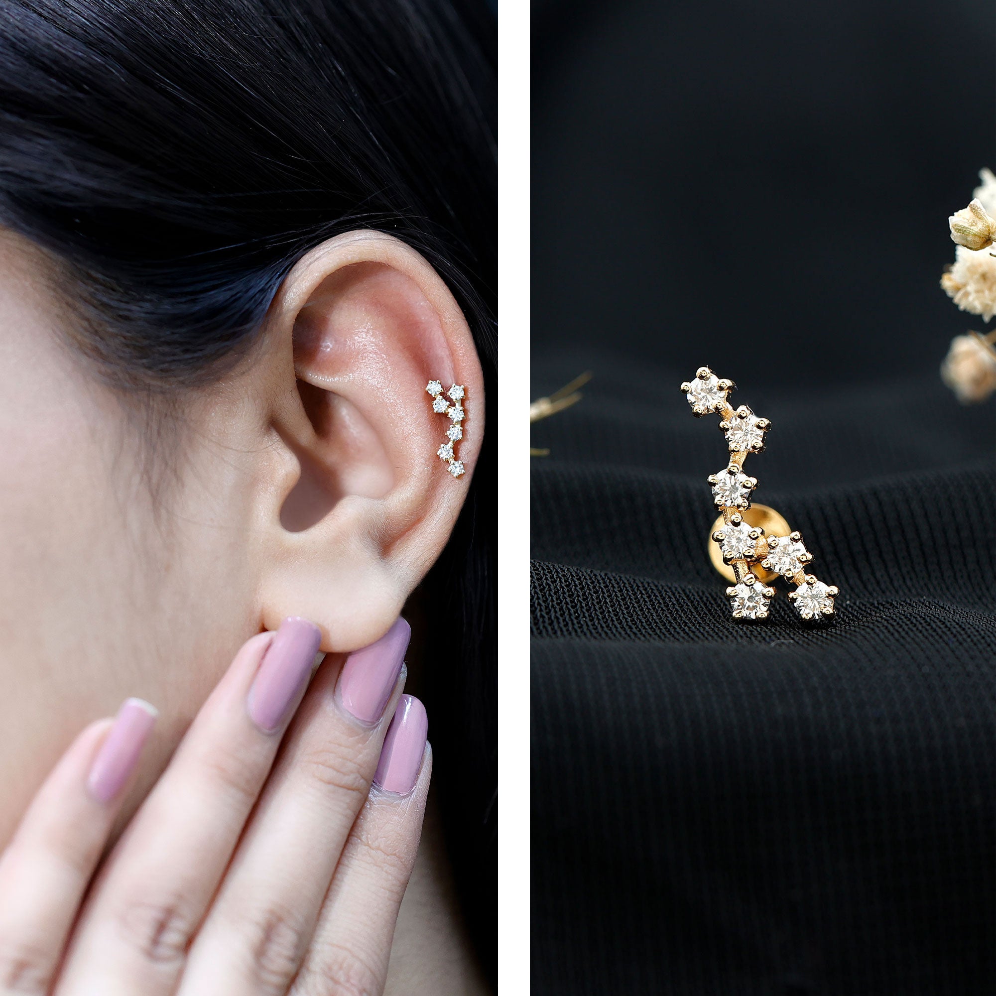 Diamond Virgo Constellation Earring for Cartilage Piercing Natural - ( HI-SI ) - Rosec Jewels