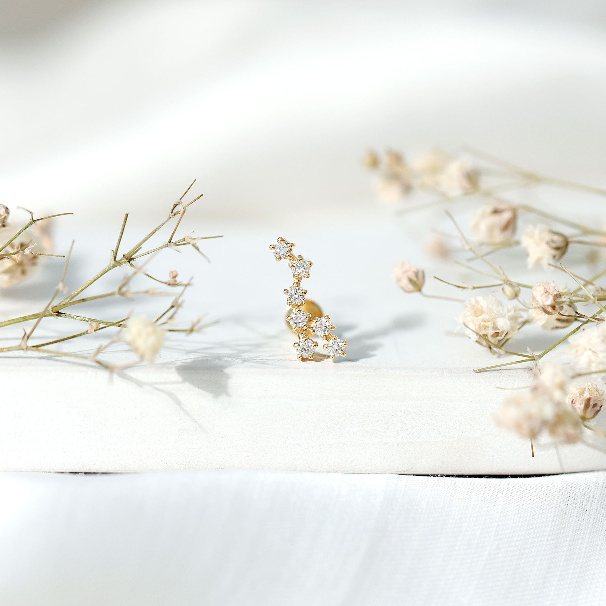 Diamond Virgo Constellation Earring for Cartilage Piercing Natural - ( HI-SI ) - Rosec Jewels