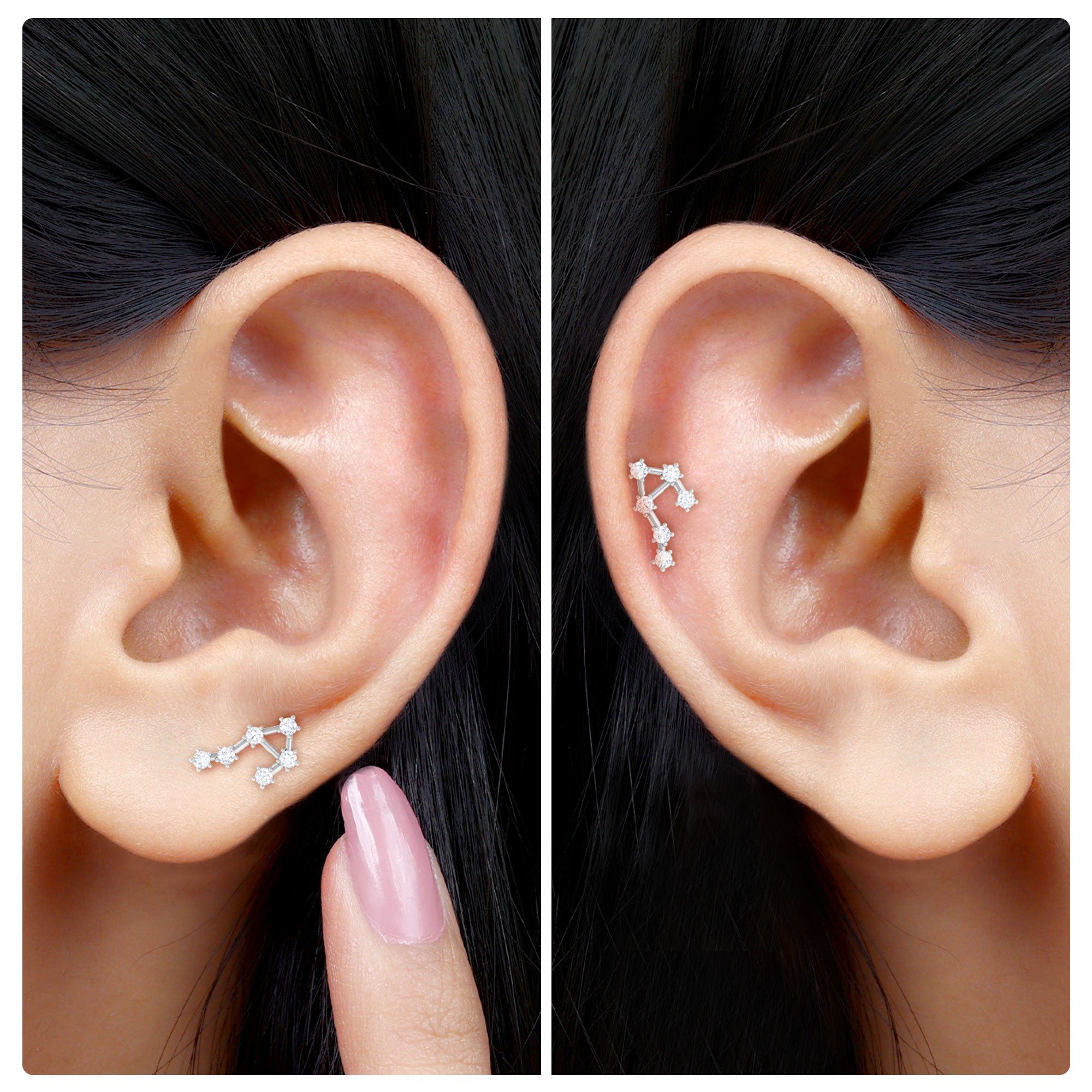 Certified Diamond Libra Constellation Piercing Earring Natural - ( HI-SI ) - Rosec Jewels