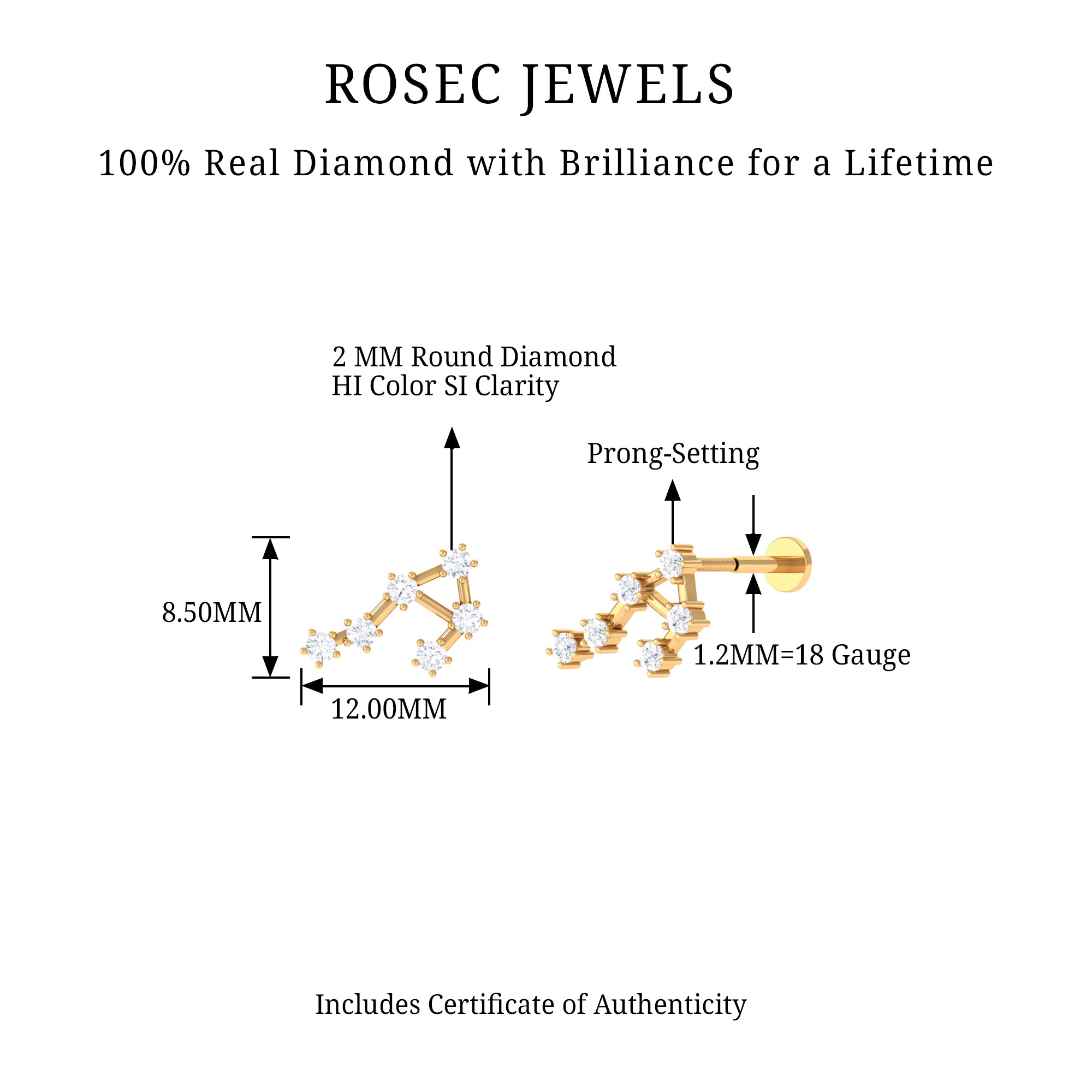 Rosec Jewels-Certified Diamond Libra Constellation Piercing Earring