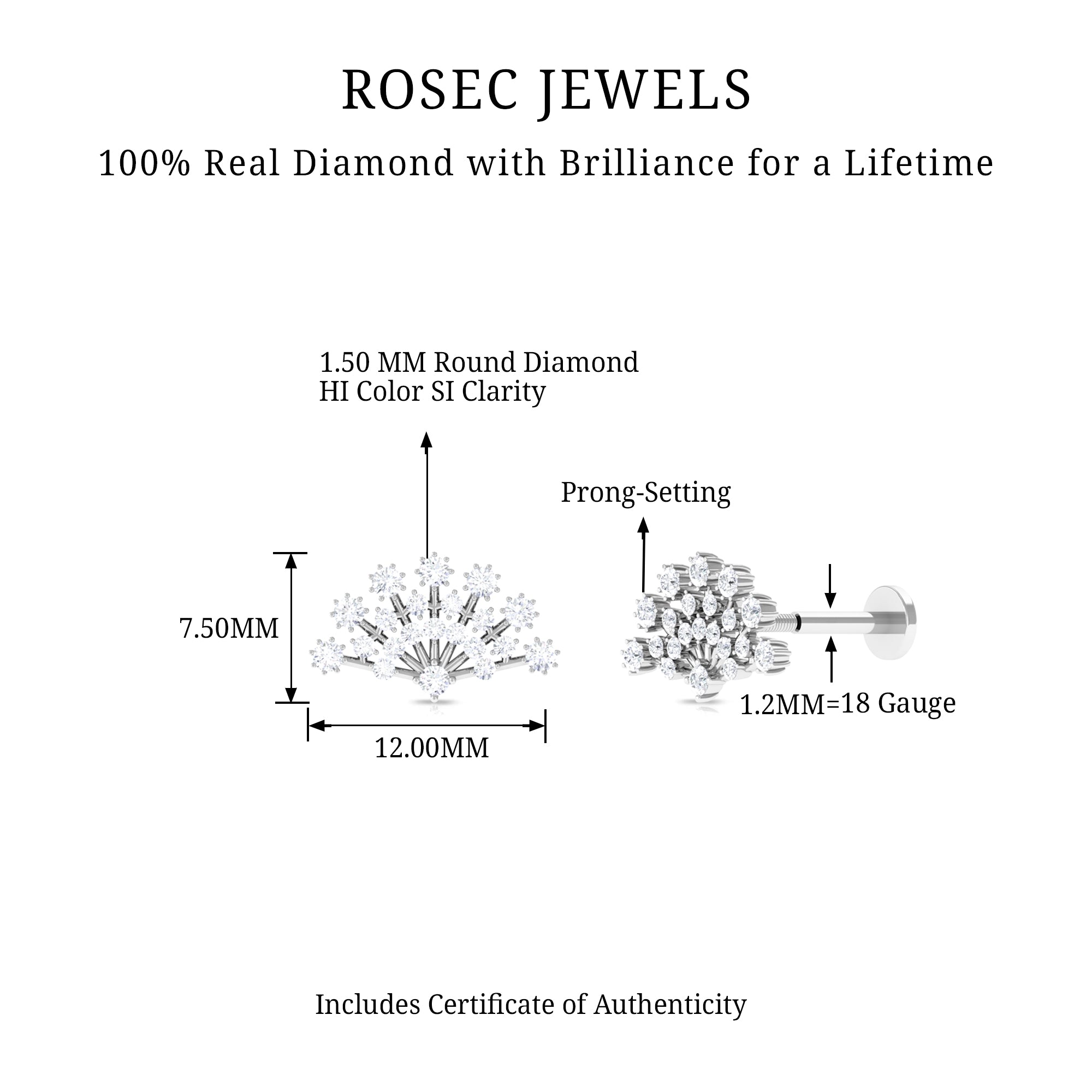 Rosec Jewels-Unique Diamond Fan Cartilage Earring for Women