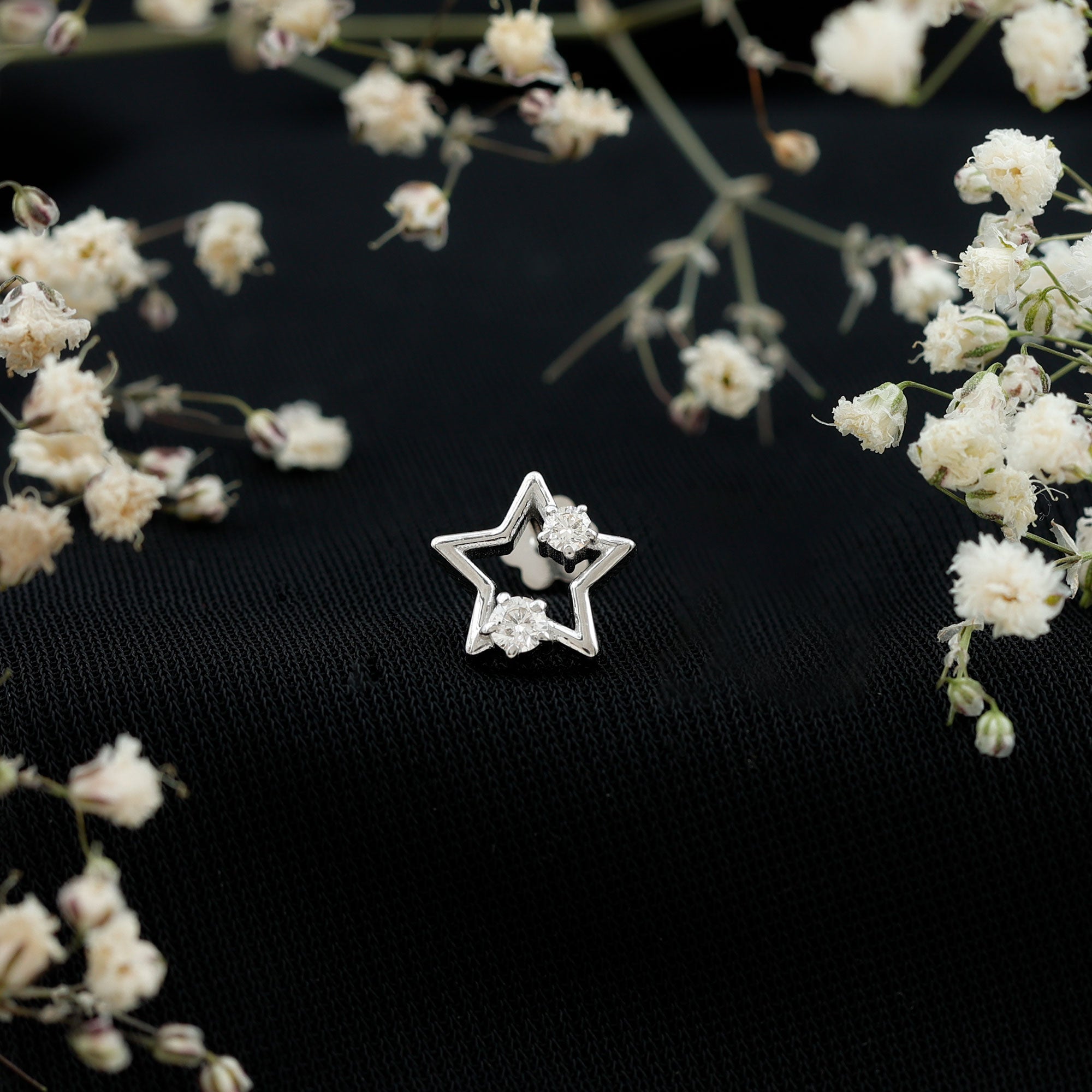 Certified Diamond Star Earring for Upper Lobe Piercing Natural - ( HI-SI ) - Rosec Jewels