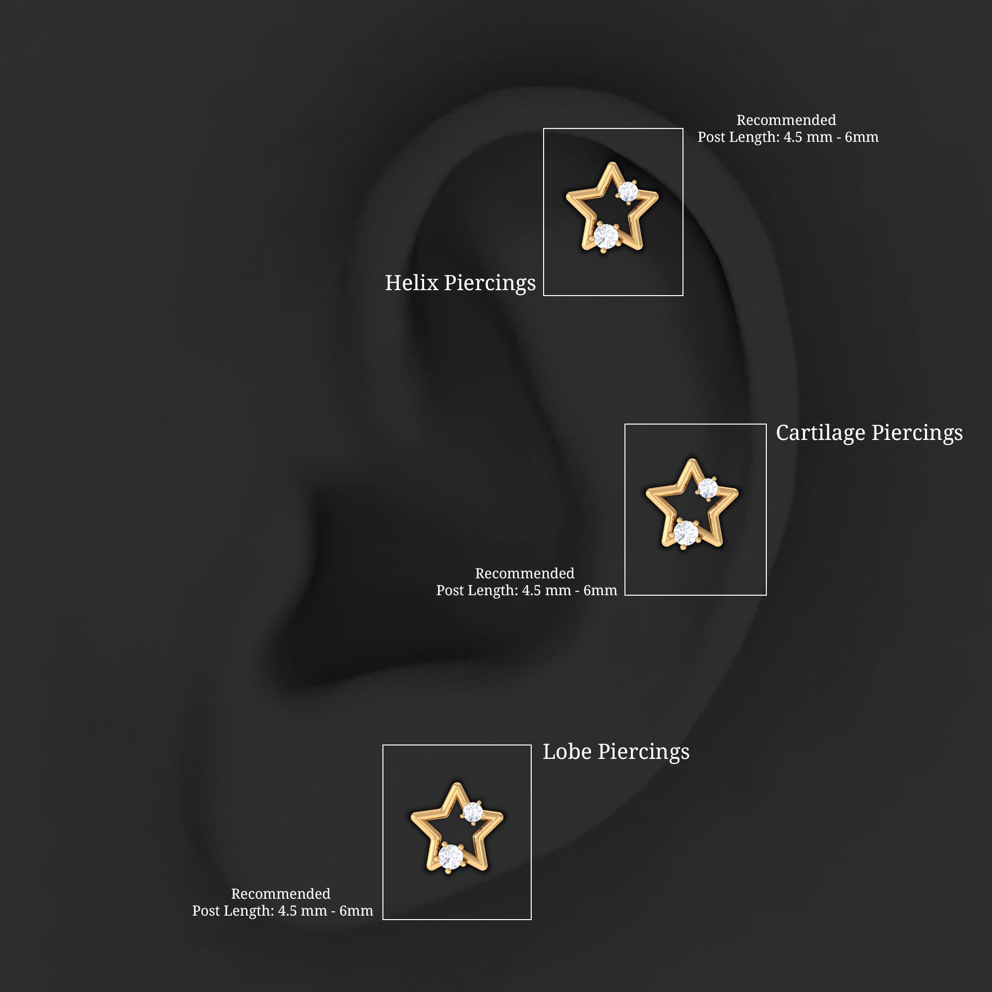 Certified Diamond Star Earring for Upper Lobe Piercing Natural - ( HI-SI ) - Rosec Jewels