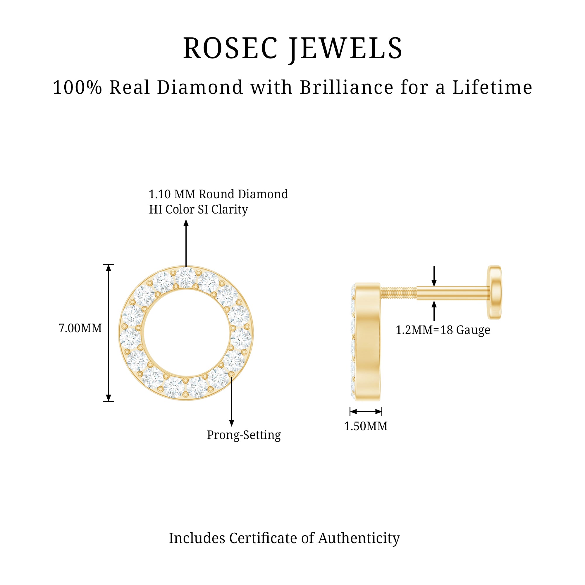 Simple Diamond Open Circle Earring with Flat Back Natural - ( HI-SI ) - Rosec Jewels