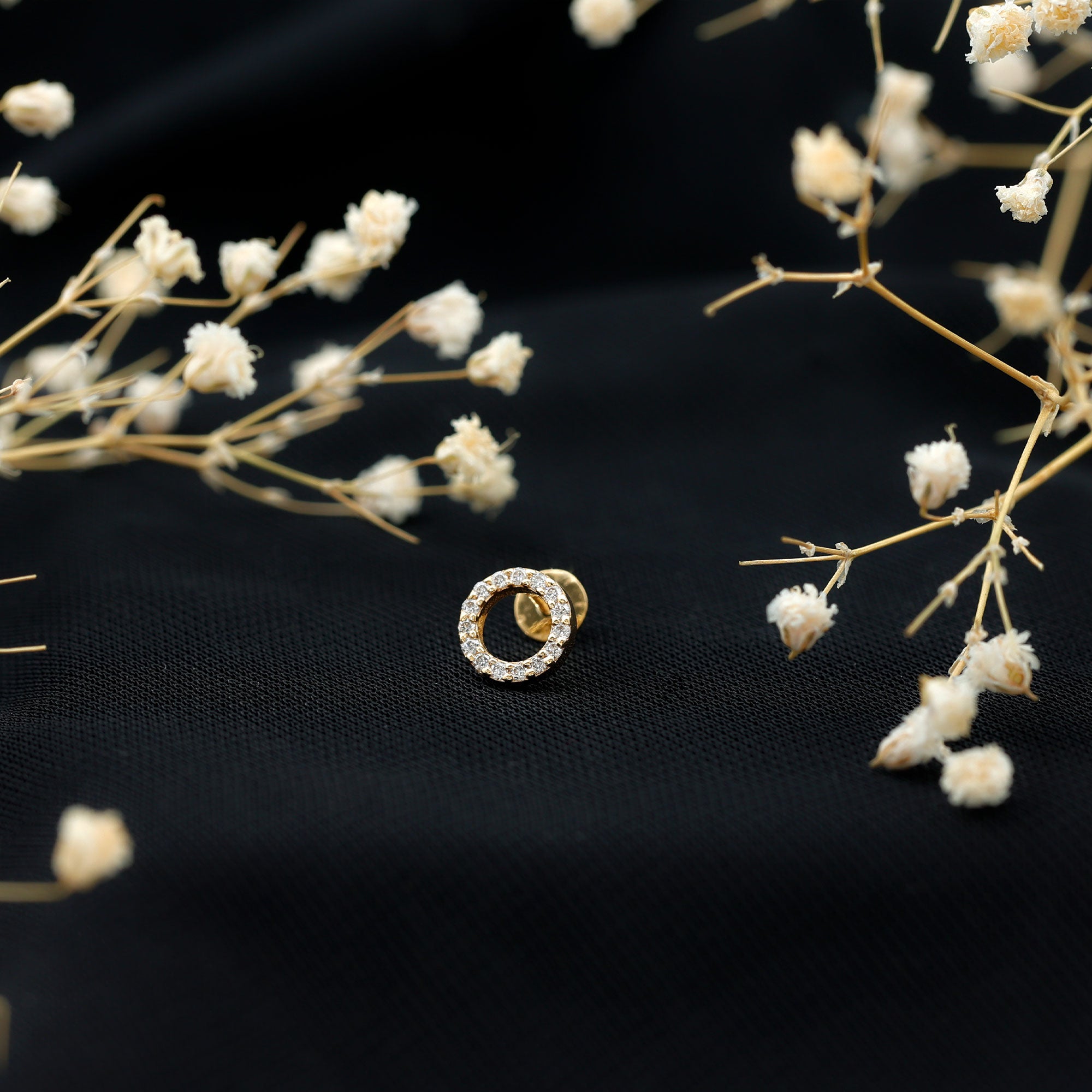 Simple Diamond Open Circle Earring with Flat Back Natural - ( HI-SI ) - Rosec Jewels