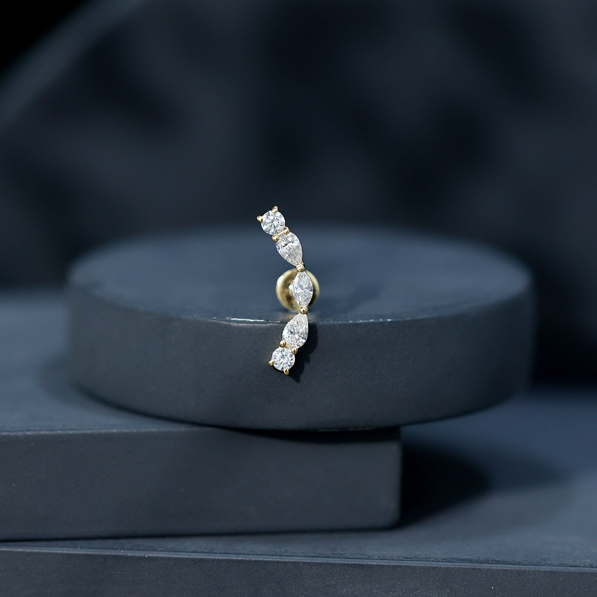 Pear Diamond Ear Crawler Earring for Helix Piercing Natural - ( HI-SI ) - Rosec Jewels
