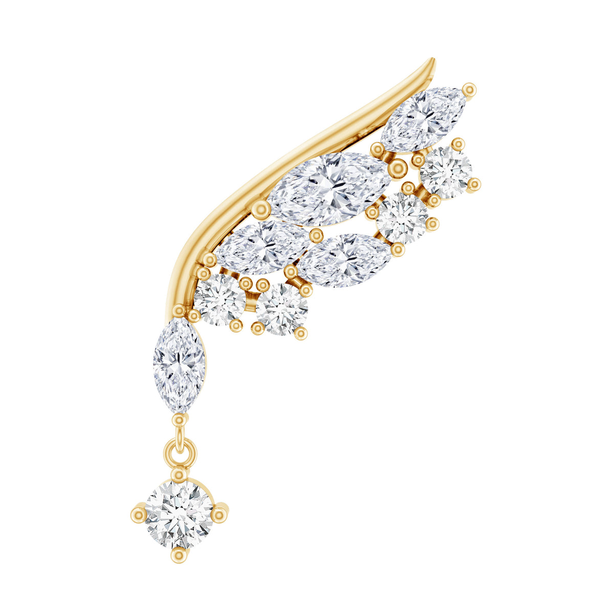 Unique Moissanite Wing Earring for Cartilage Piercing D-VS1 - Rosec Jewels